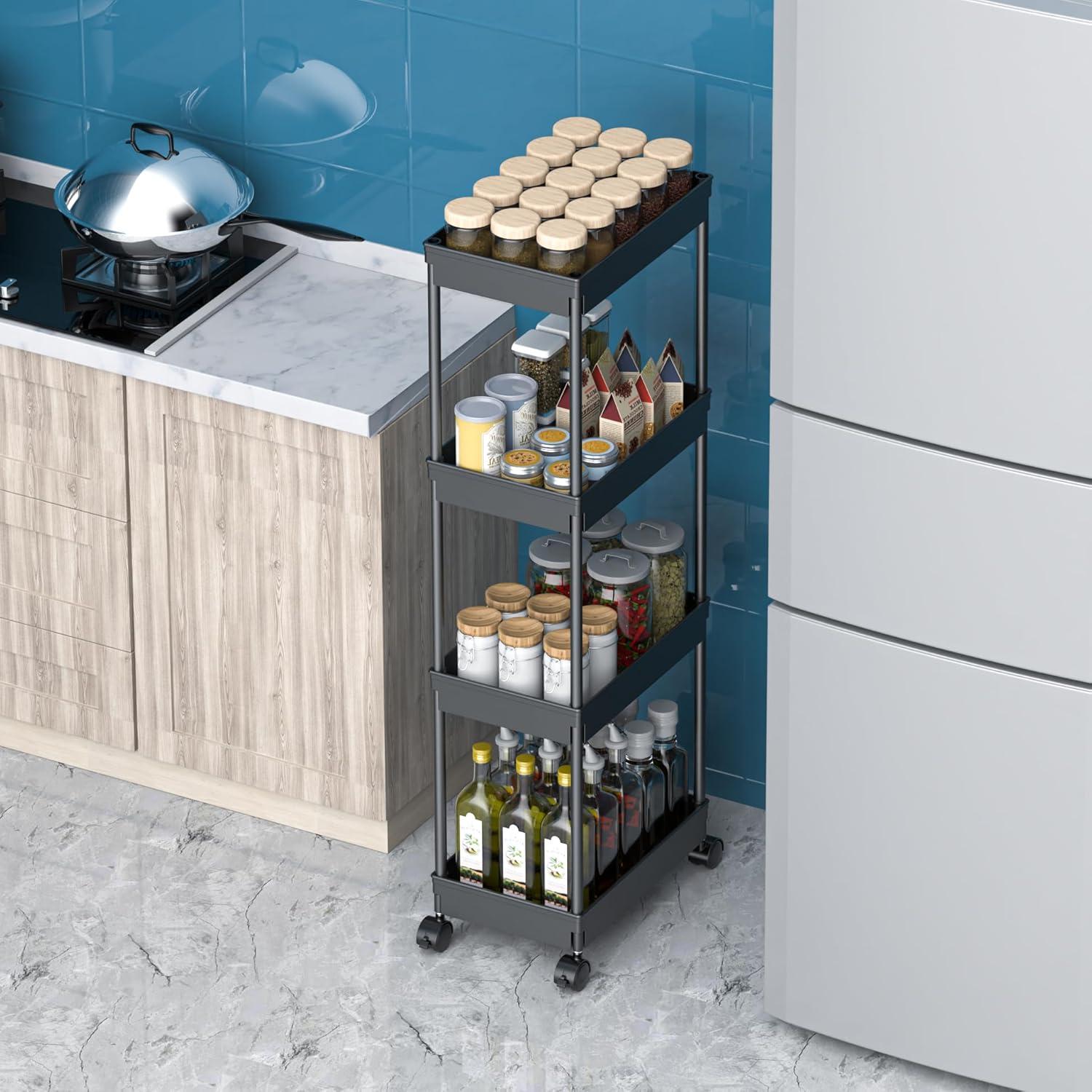 Carrito Rodante de 4 Niveles Sooyee Negro para Almacenamiento