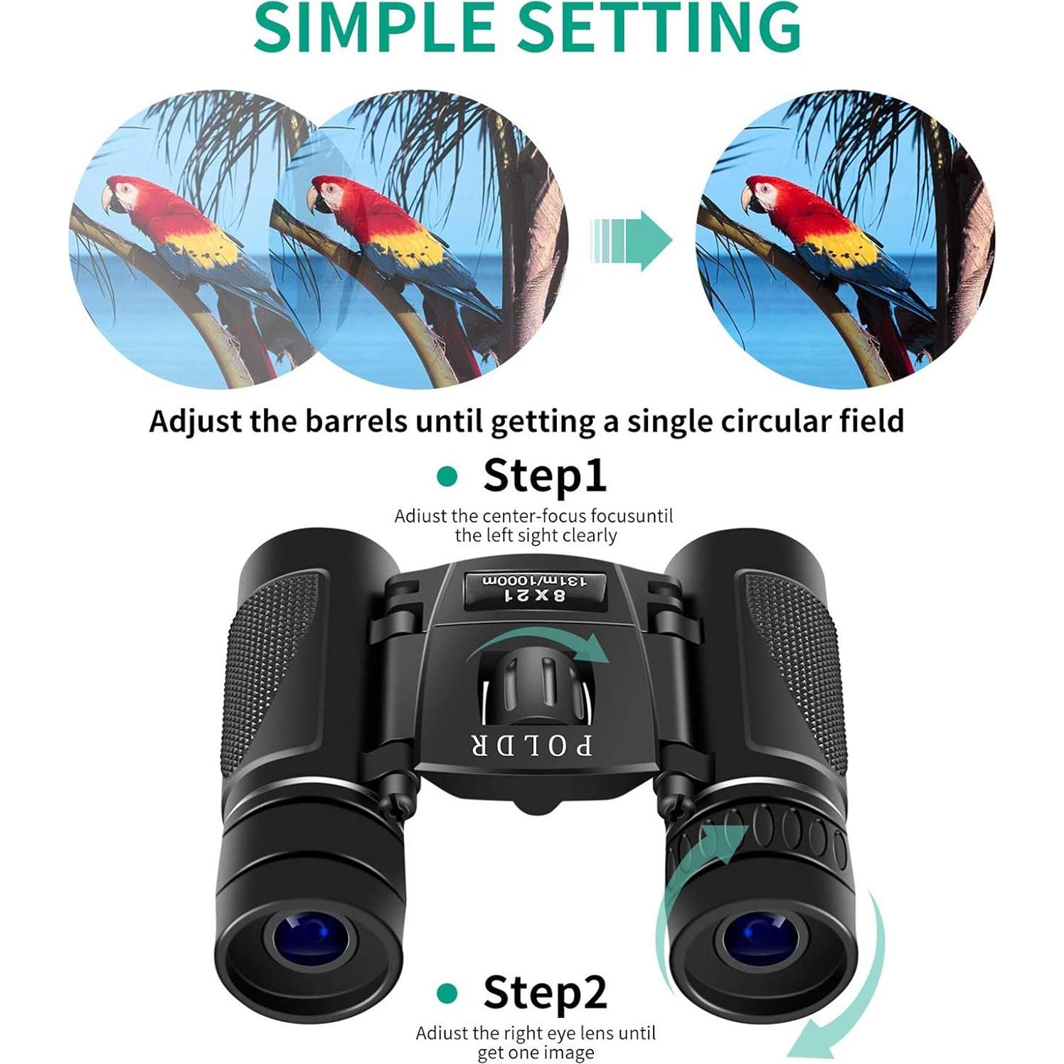 POLDR 8x21 Small Compact Lightweight Binoculars for Adults Kids Bird Watching Traveling Sightseeing.Mini Pocket Folding Binoculars for Concert Theater Opera
