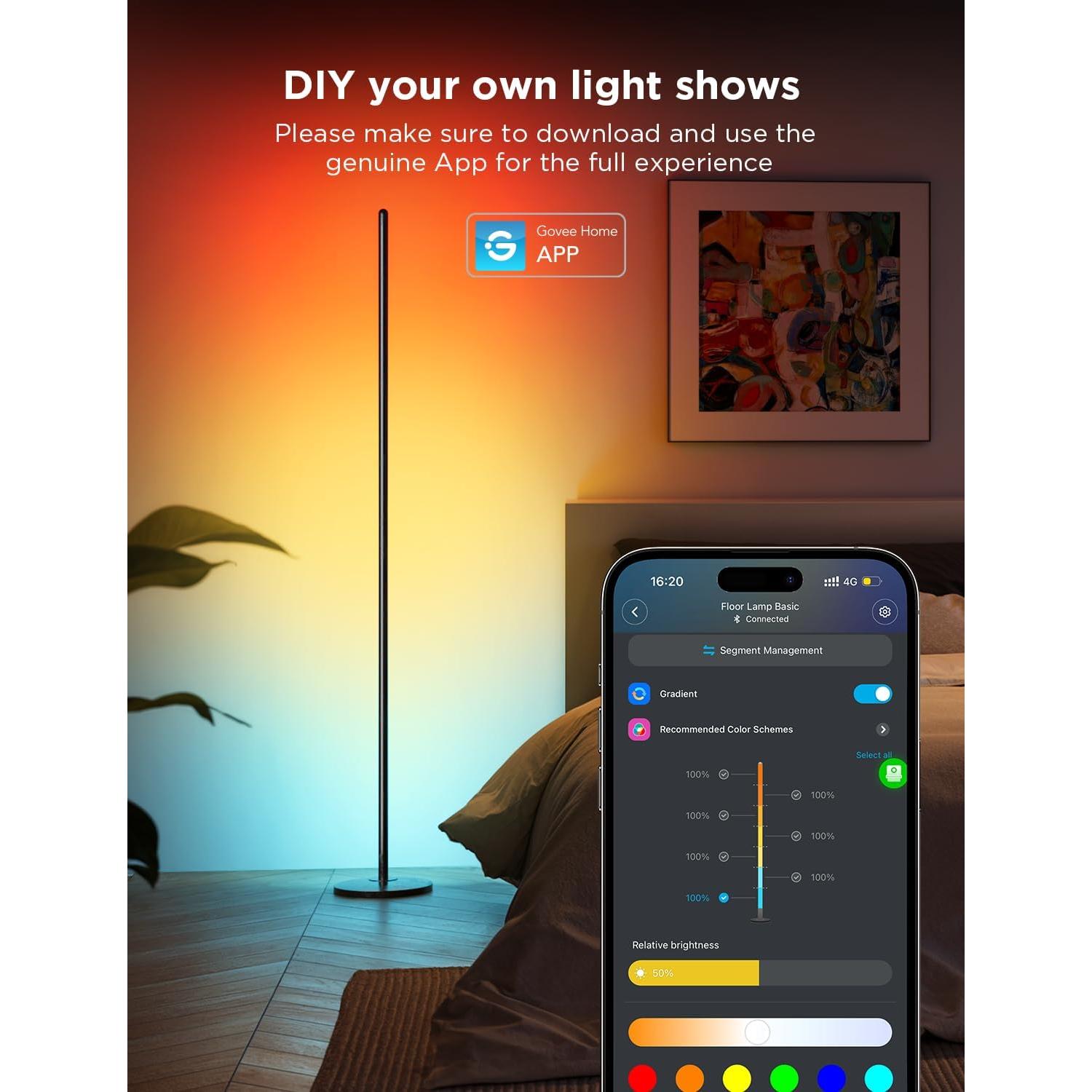 Lámpara de Suelo LED Govee H6076 RGBIC 1000 Lúmenes Control Alexa