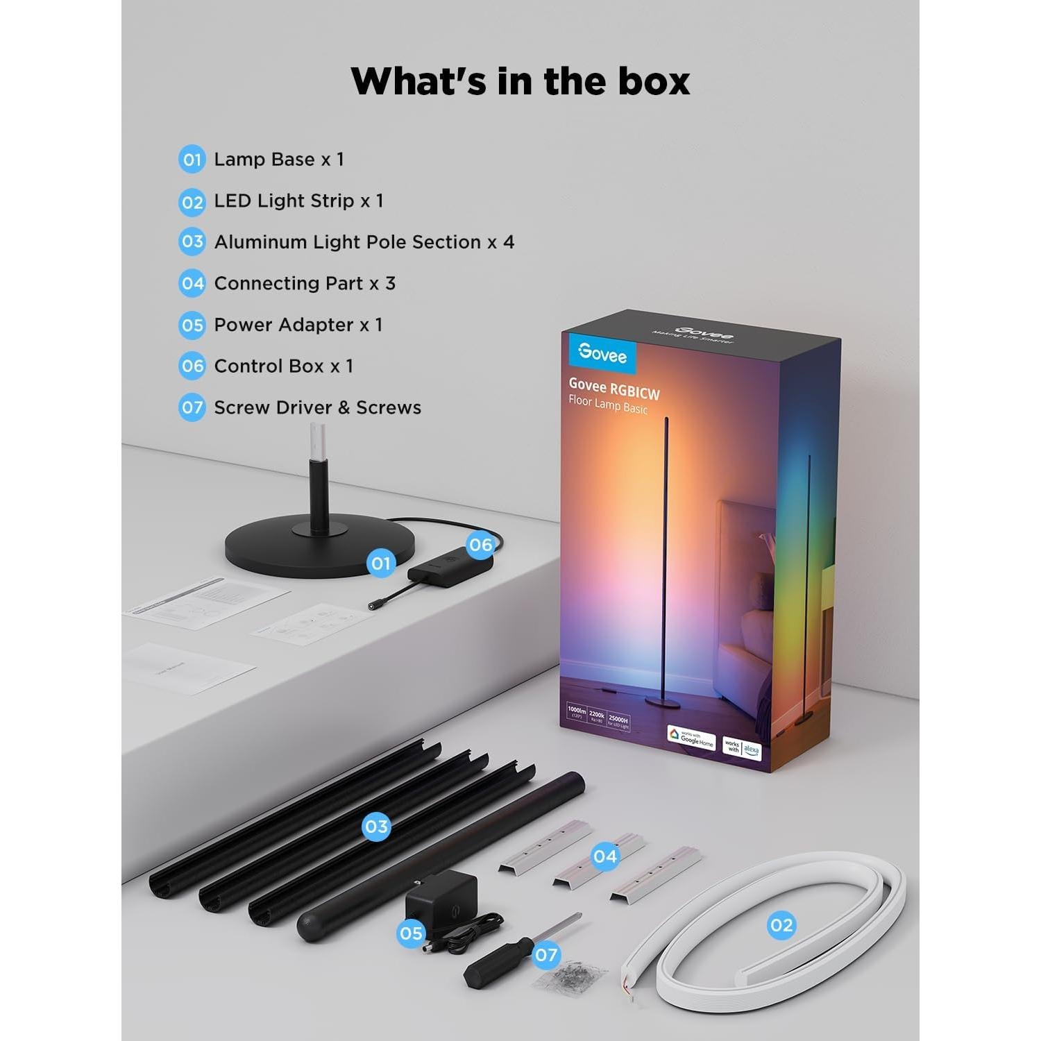 Lámpara de Suelo LED Govee H6076 RGBIC 1000 Lúmenes Control Alexa