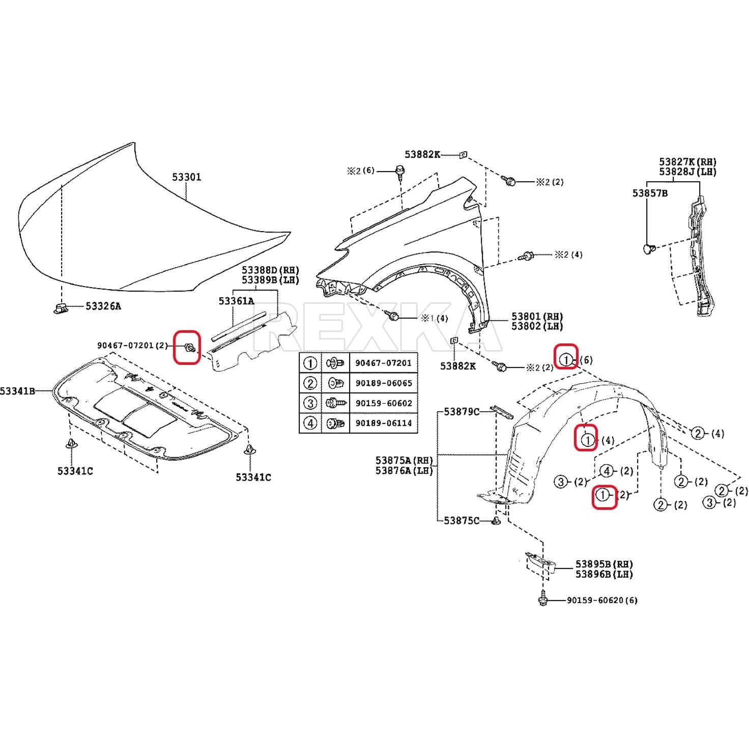 20 Clips de Retención Rexka para Toyota y Lexus 90467-07201