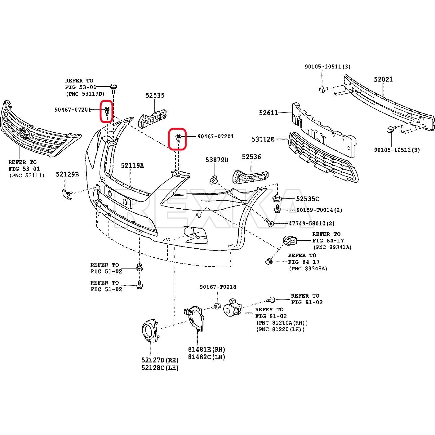 20 Clips de Retención Rexka para Toyota y Lexus 90467-07201