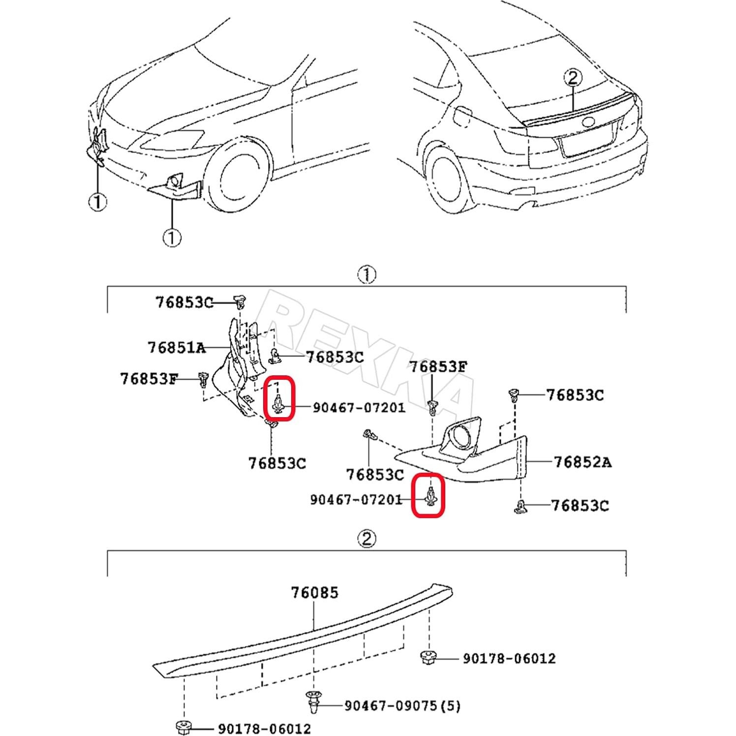 20 Clips de Retención Rexka para Toyota y Lexus 90467-07201