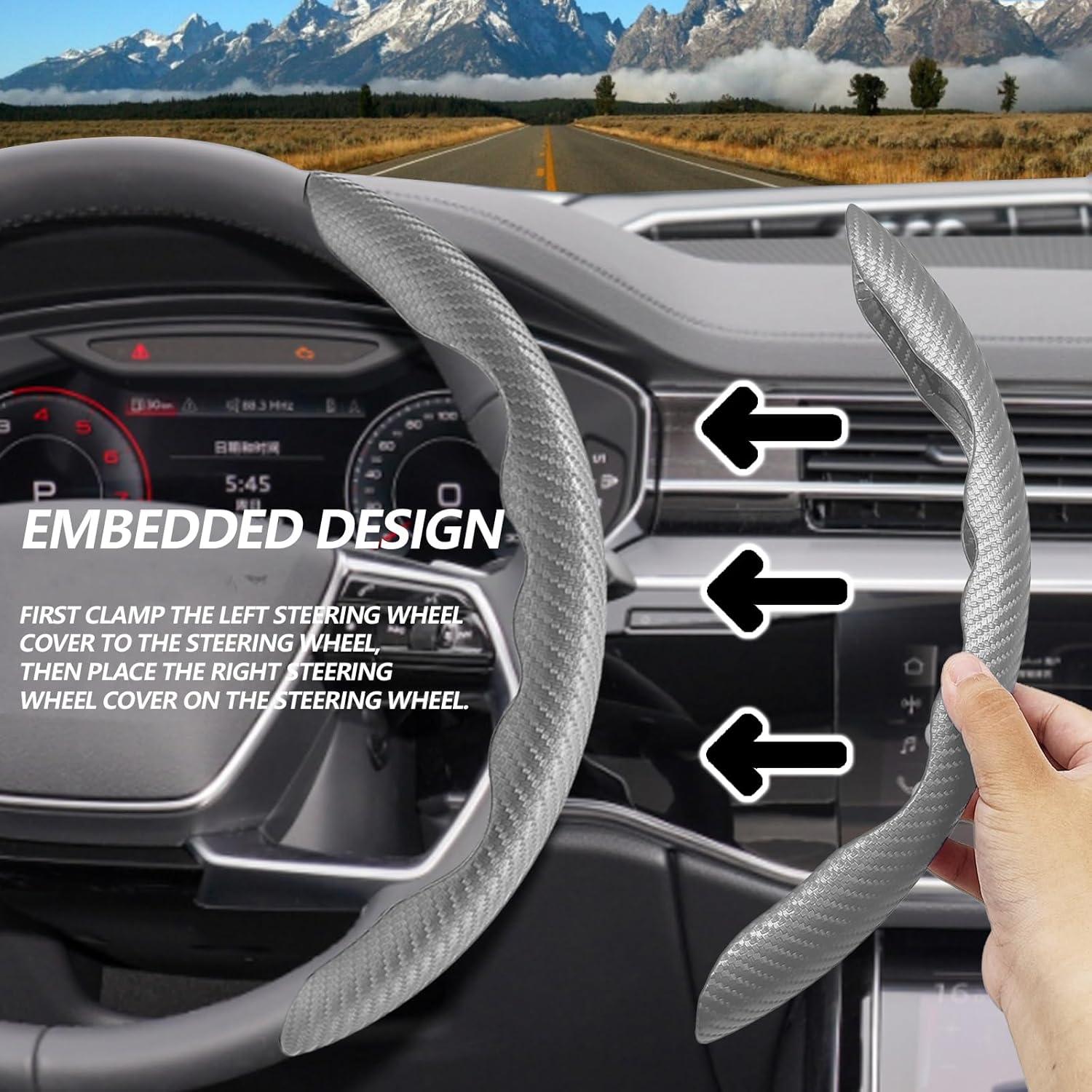 Funda de Volante Antideslizante Lunwag Fibra de Carbono Gris