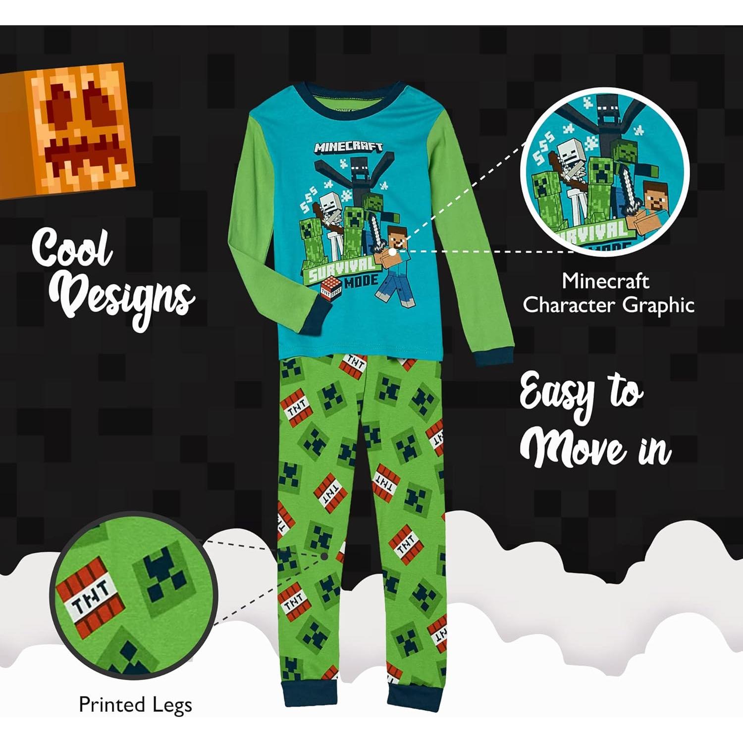 Pijamas de Algodón Minecraft para Niños - 6 Piezas, Talla 4