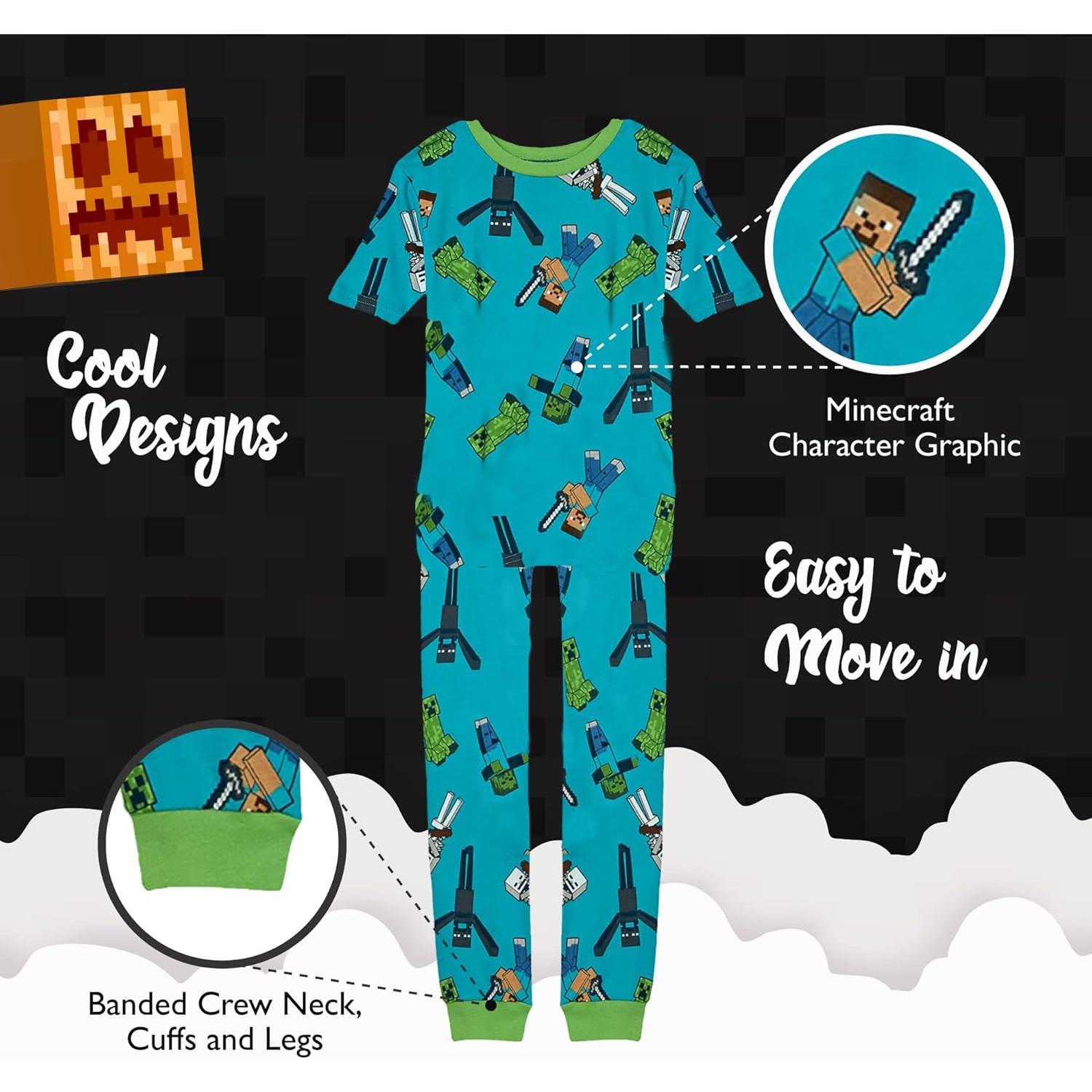 Pijamas de Algodón Minecraft para Niños - 6 Piezas, Talla 4