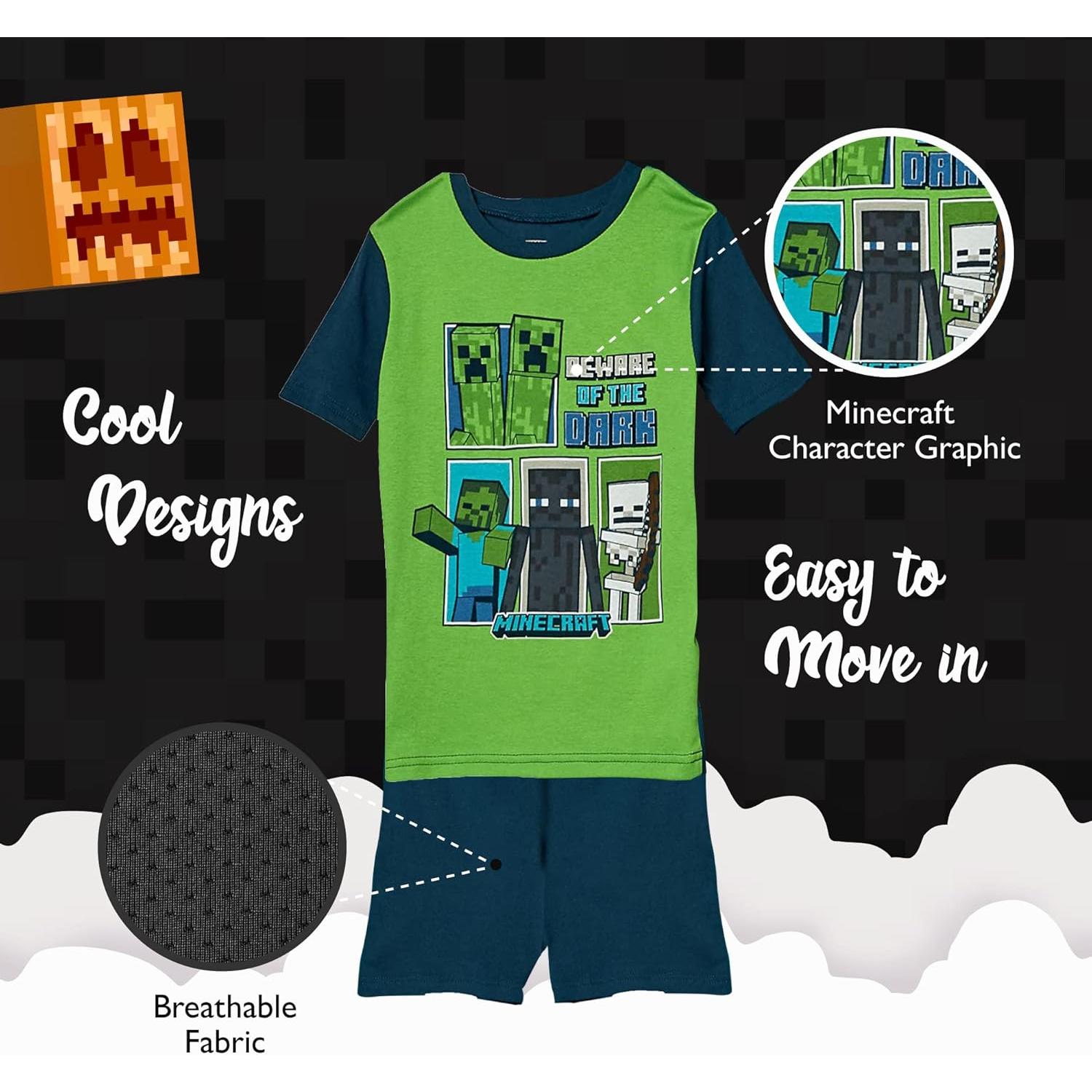 Pijamas de Algodón Minecraft para Niños - 6 Piezas, Talla 4