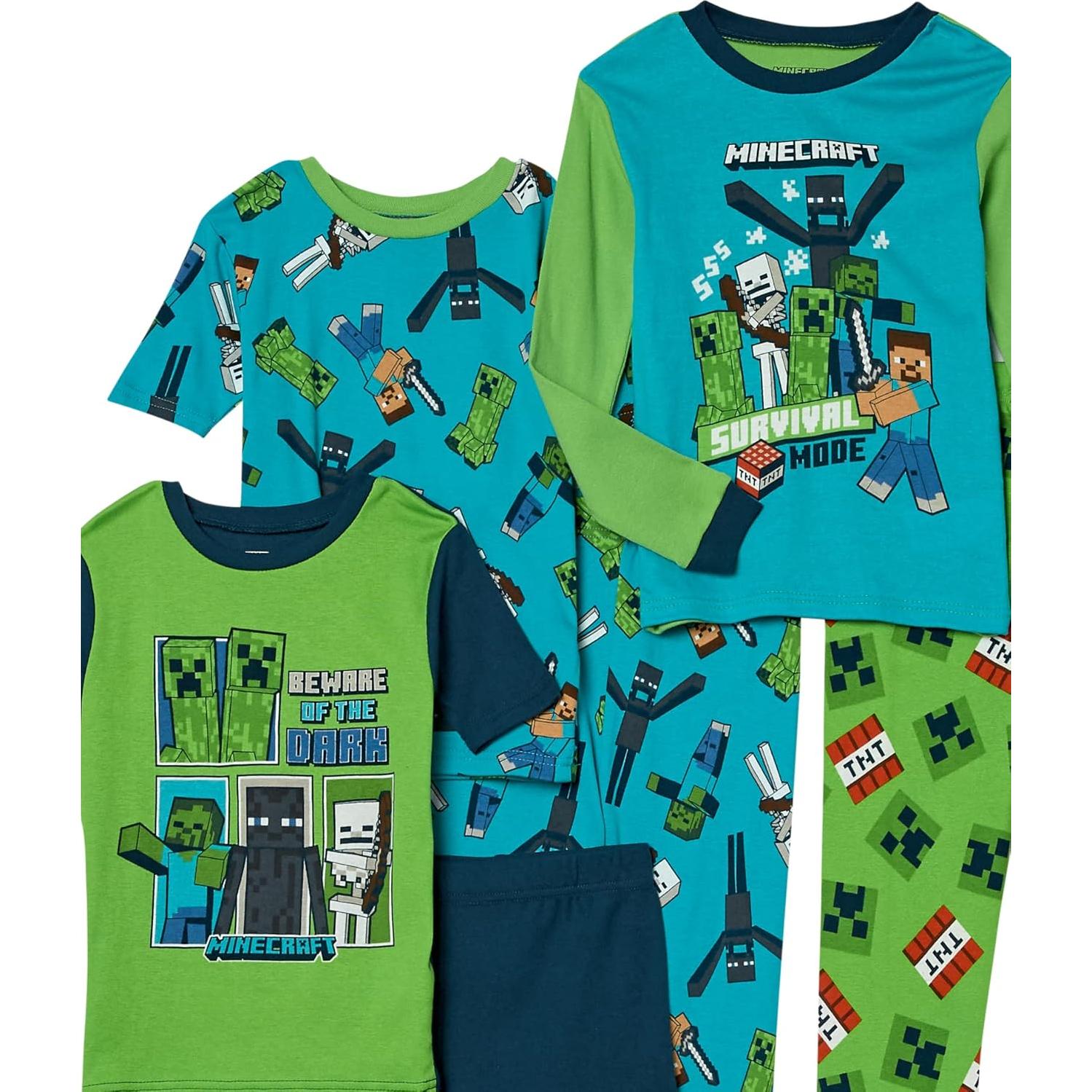 Pijamas de Algodón Minecraft para Niños - 6 Piezas, Talla 4