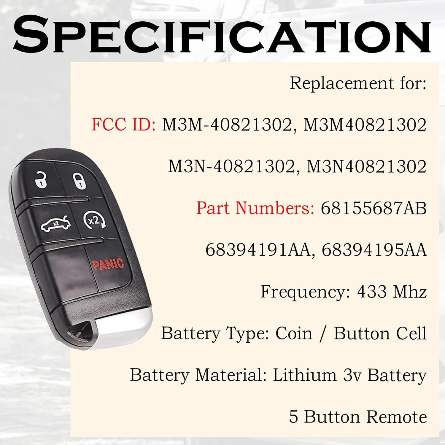 Llavero remoto Chrysler 200 300 Dodge 2015-2021 SUPALAND