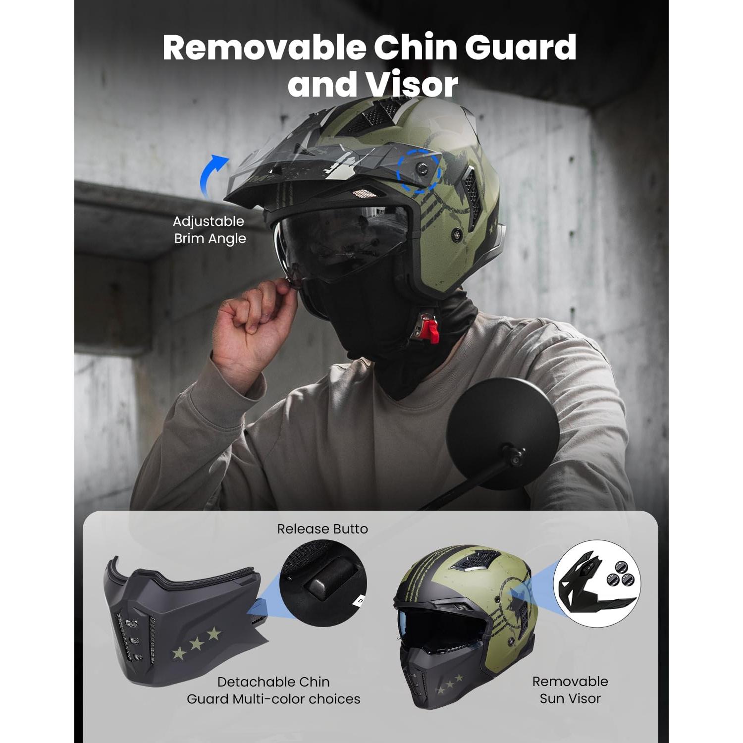 Casco Abierto ILM Z302 para Motocicleta Verde Militar Pequeño
