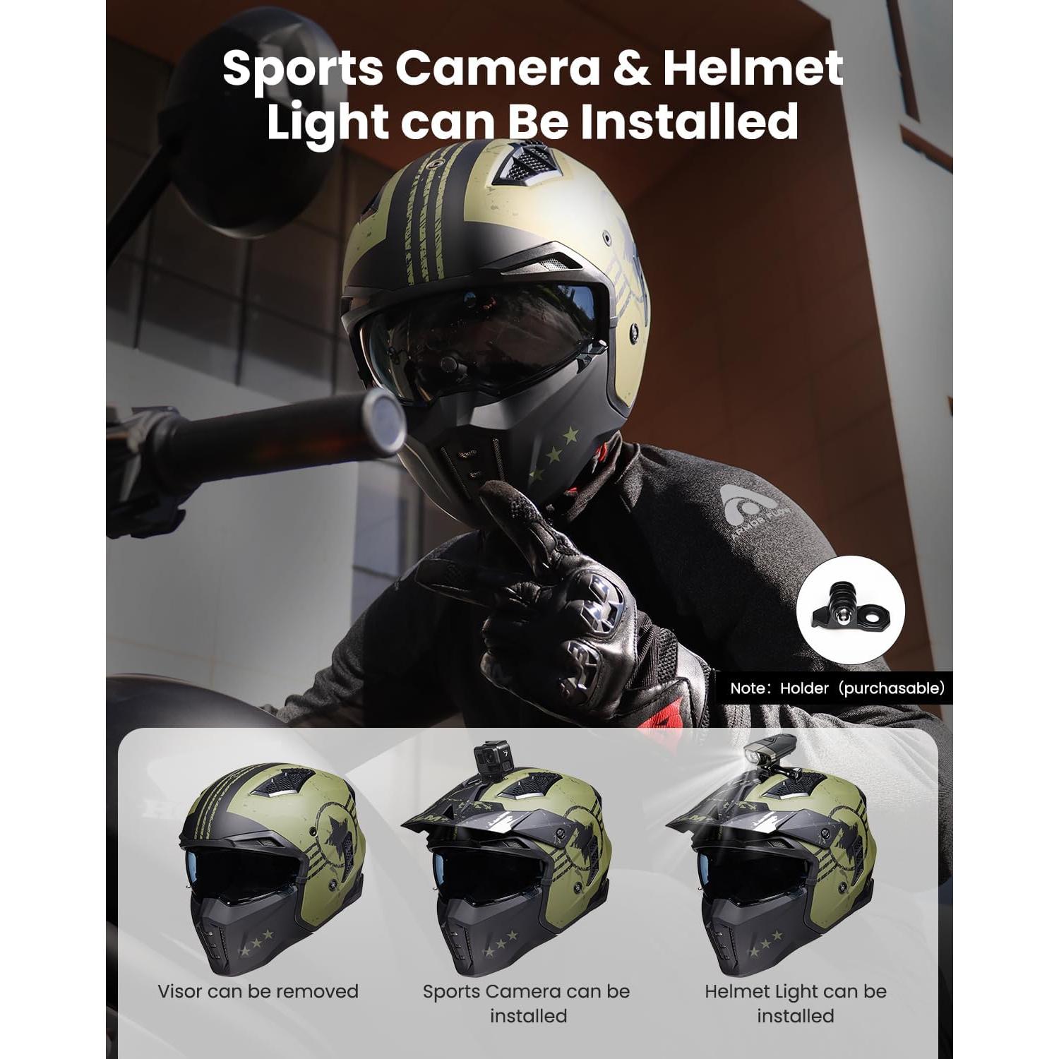 Casco Abierto ILM Z302 para Motocicleta Verde Militar Pequeño