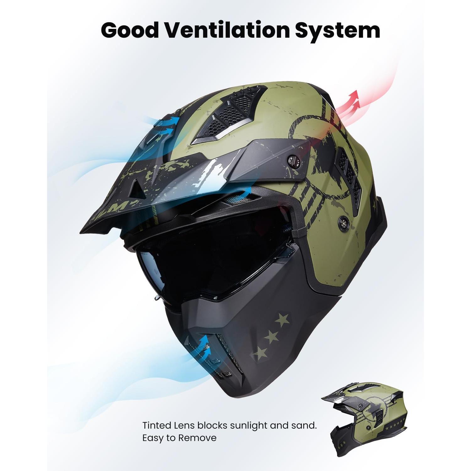 Casco Abierto ILM Z302 para Motocicleta Verde Militar Pequeño