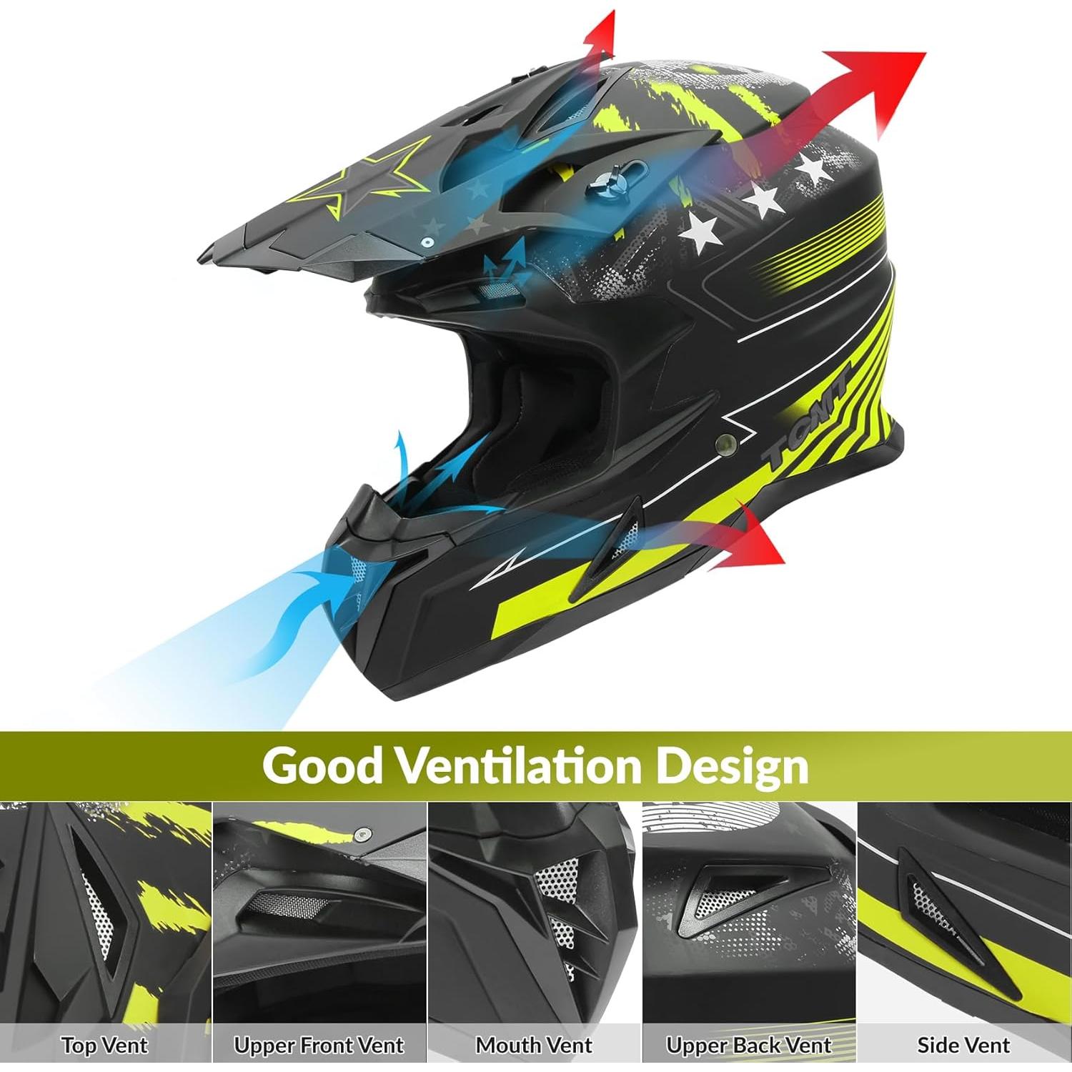 Casco de Motocicleta TCMT Off-Road MX Adulto Talla M Negro-Verde