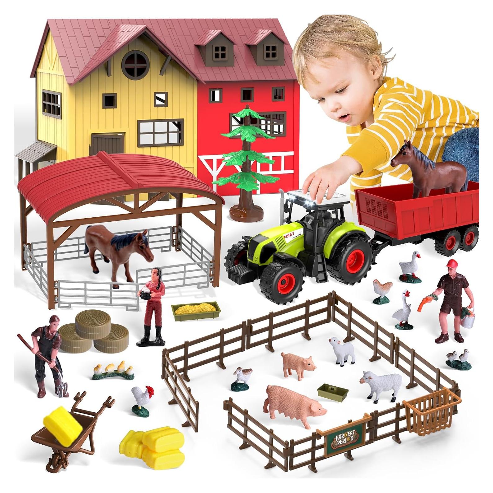 Juego de Animales de Granja Dwi Dowellin con Tractor y Accesorios