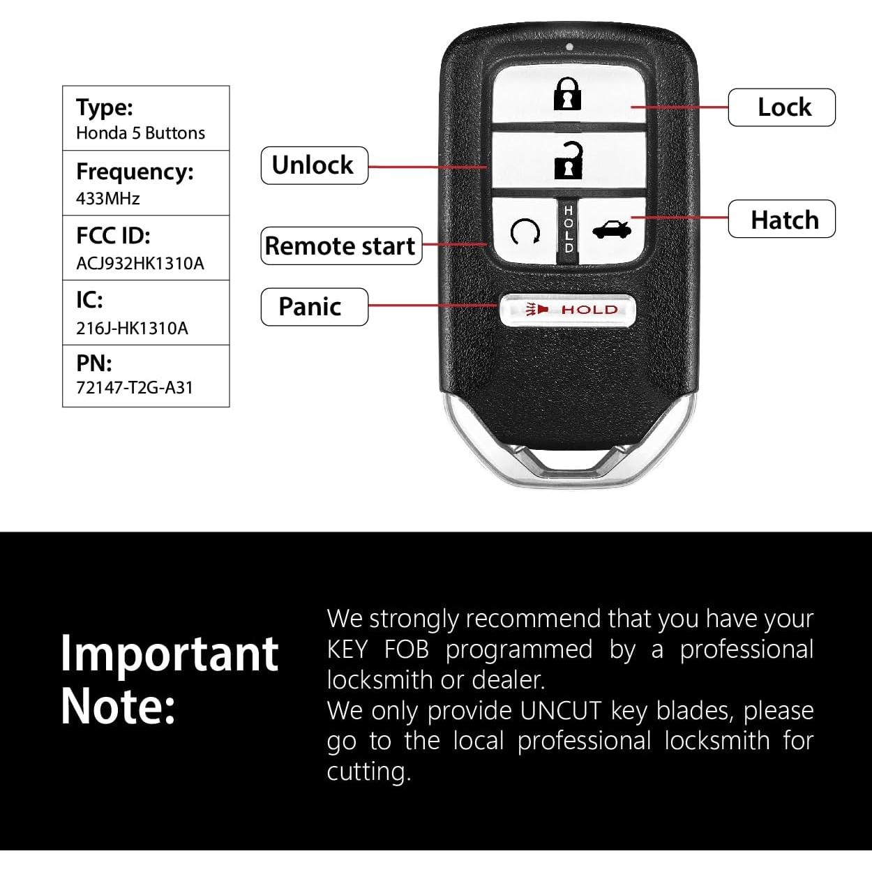 Control Remoto Llave Honda Accord 2016-2017 5 Botones