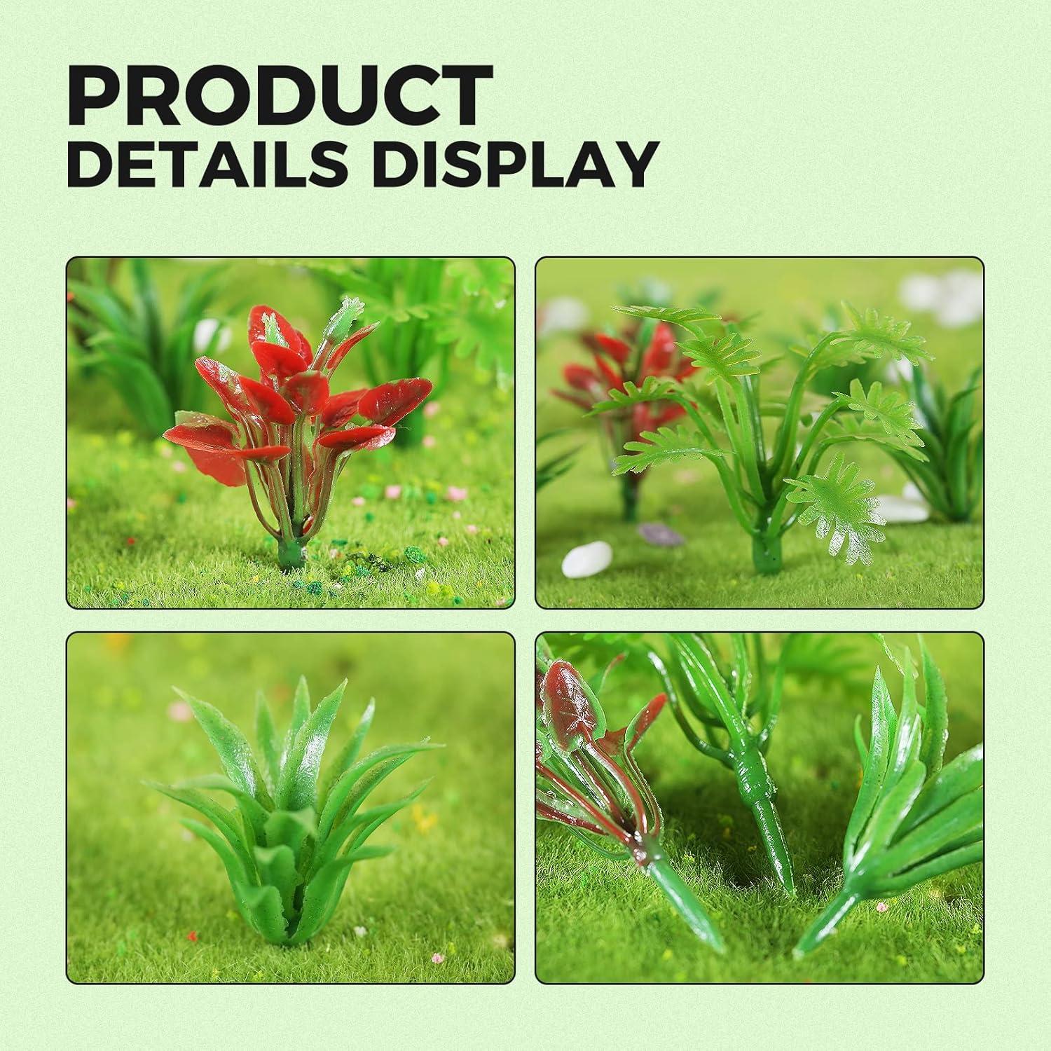 Yetaha 90 Pcs Mini Model Trees Plants, Miniature Plants Green Shrubs Bush Model Artificial Plants for Train Scenery Railway Sand Architecture Craft DIY Landscape Dollhouse Cake Topper Decor