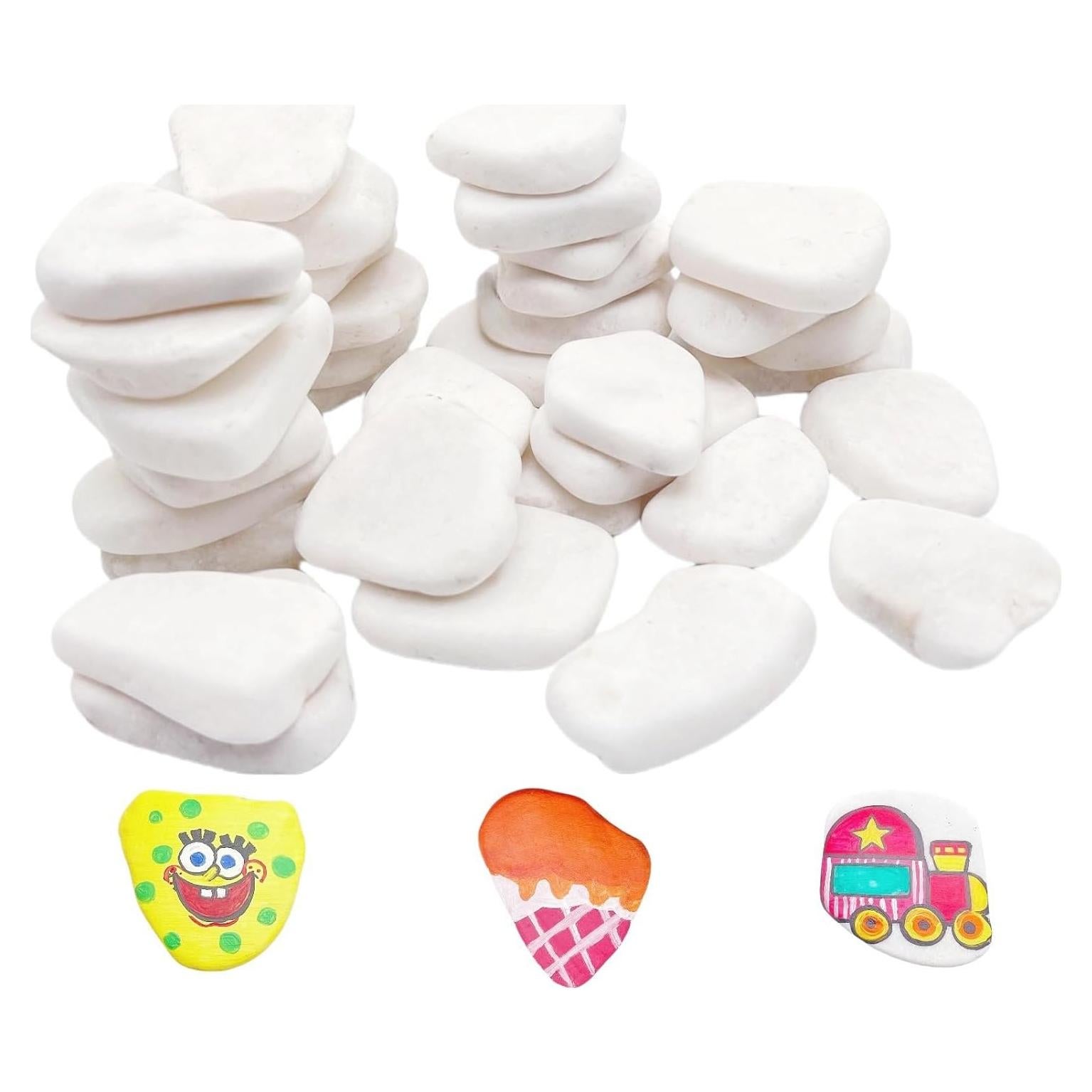 20PCS Smooth Painting Rocks, 1.2"-2.0" White, Flat Natural Irregular DIY Painting Supplies