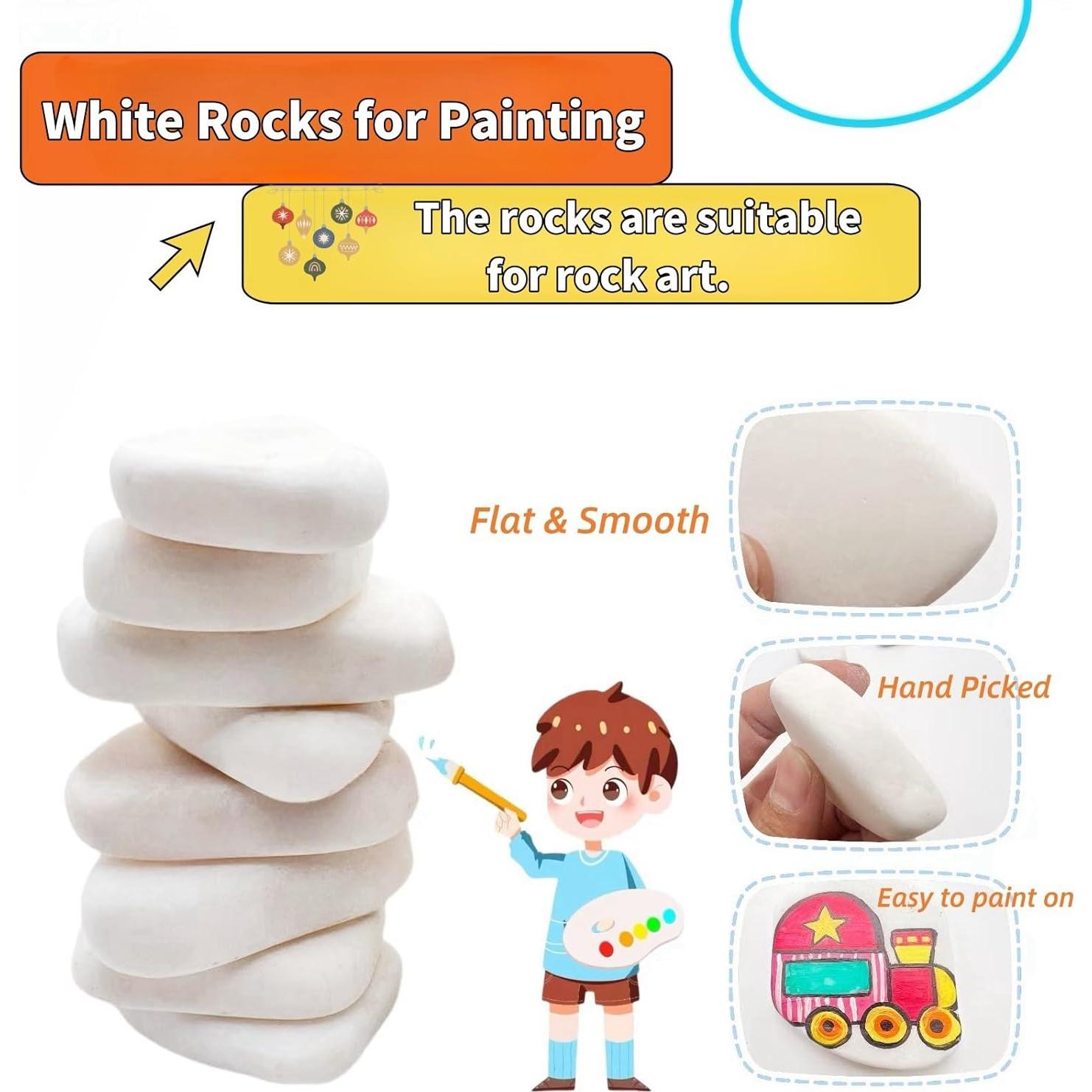20PCS Smooth Painting Rocks, 1.2"-2.0" White, Flat Natural Irregular DIY Painting Supplies