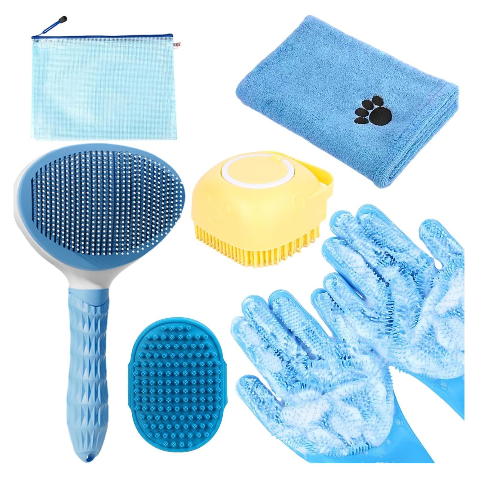 Kit de Cuidado para Mascotas KUEIOX - Cepillo, Toalla y Guantes