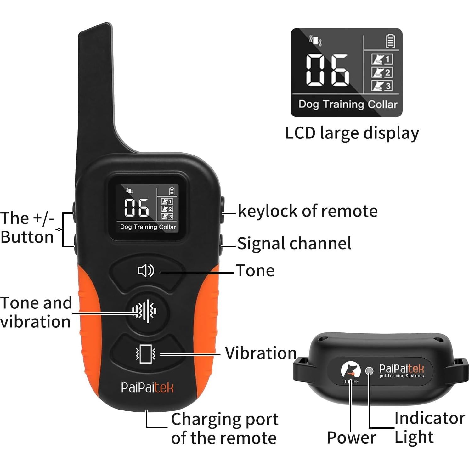 Collar Vibrante para Perros PaiPaitek PD 519V - Sin Choque, Impermeable, 1006m