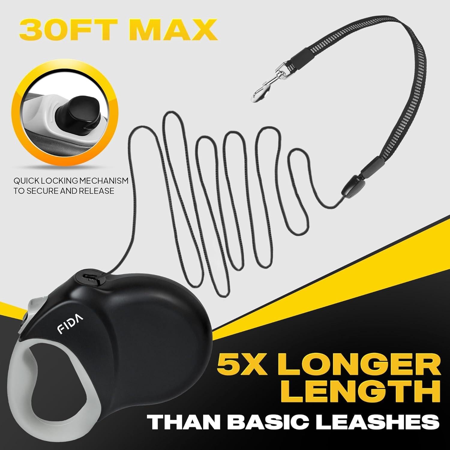 Correa Retráctil para Perros Fida 9m Resistente hasta 50kg