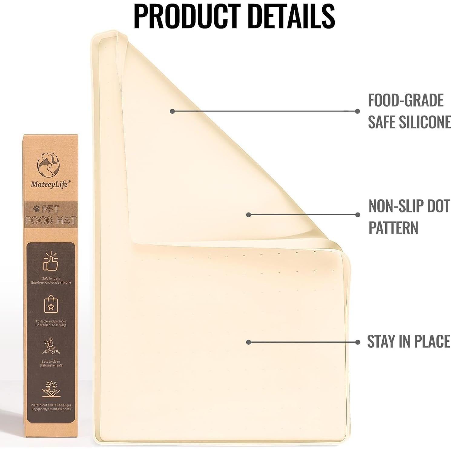 MateeyLife Silicone Cat & Dog Food Mat for Floors Waterproof, Anti-Slip Dog Bowl Mats for Food and Water, Pet Feeding Mats with Lip to Prevent Spills, Pet Placemat for Messy Drinkers to Protect Floors