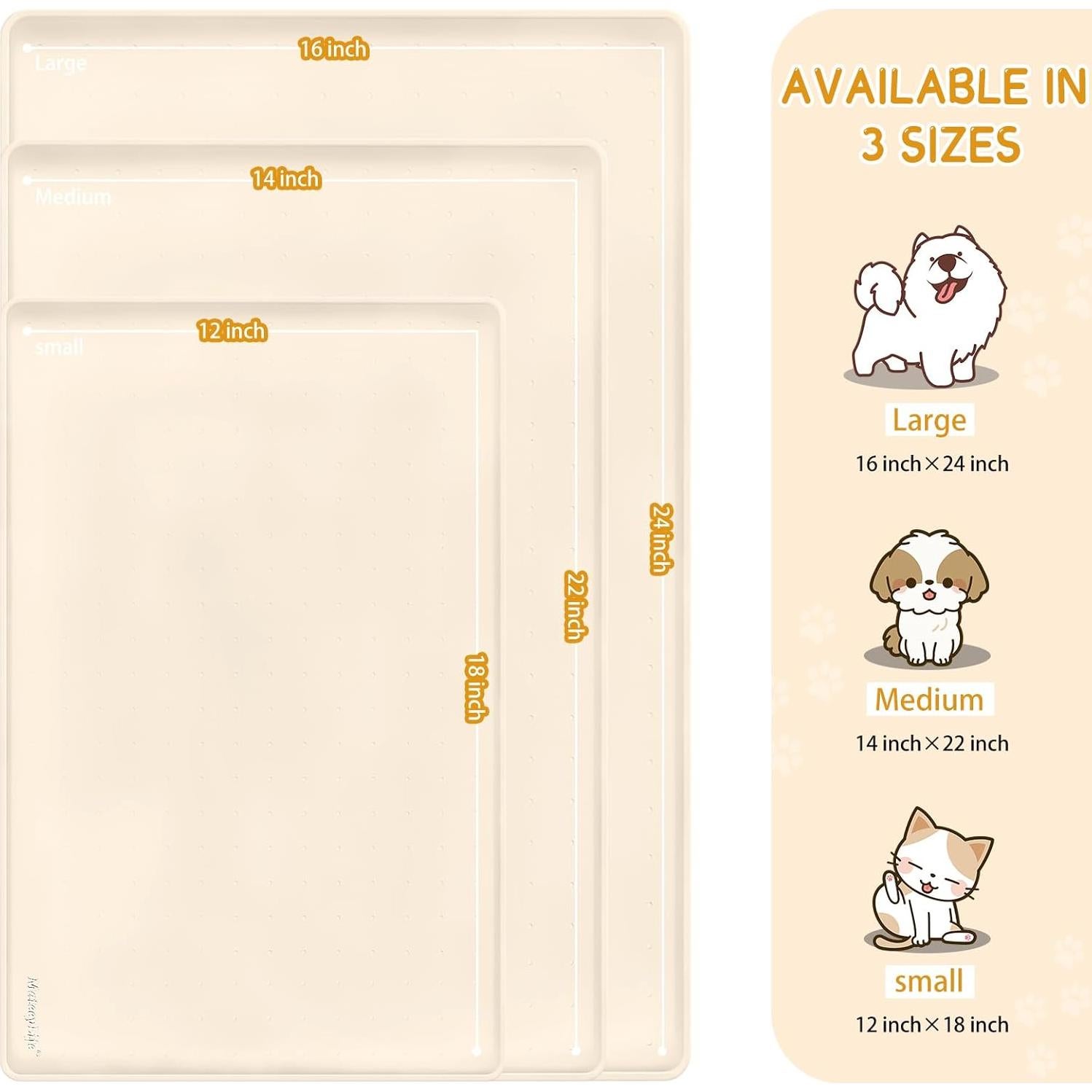 MateeyLife Silicone Cat & Dog Food Mat for Floors Waterproof, Anti-Slip Dog Bowl Mats for Food and Water, Pet Feeding Mats with Lip to Prevent Spills, Pet Placemat for Messy Drinkers to Protect Floors