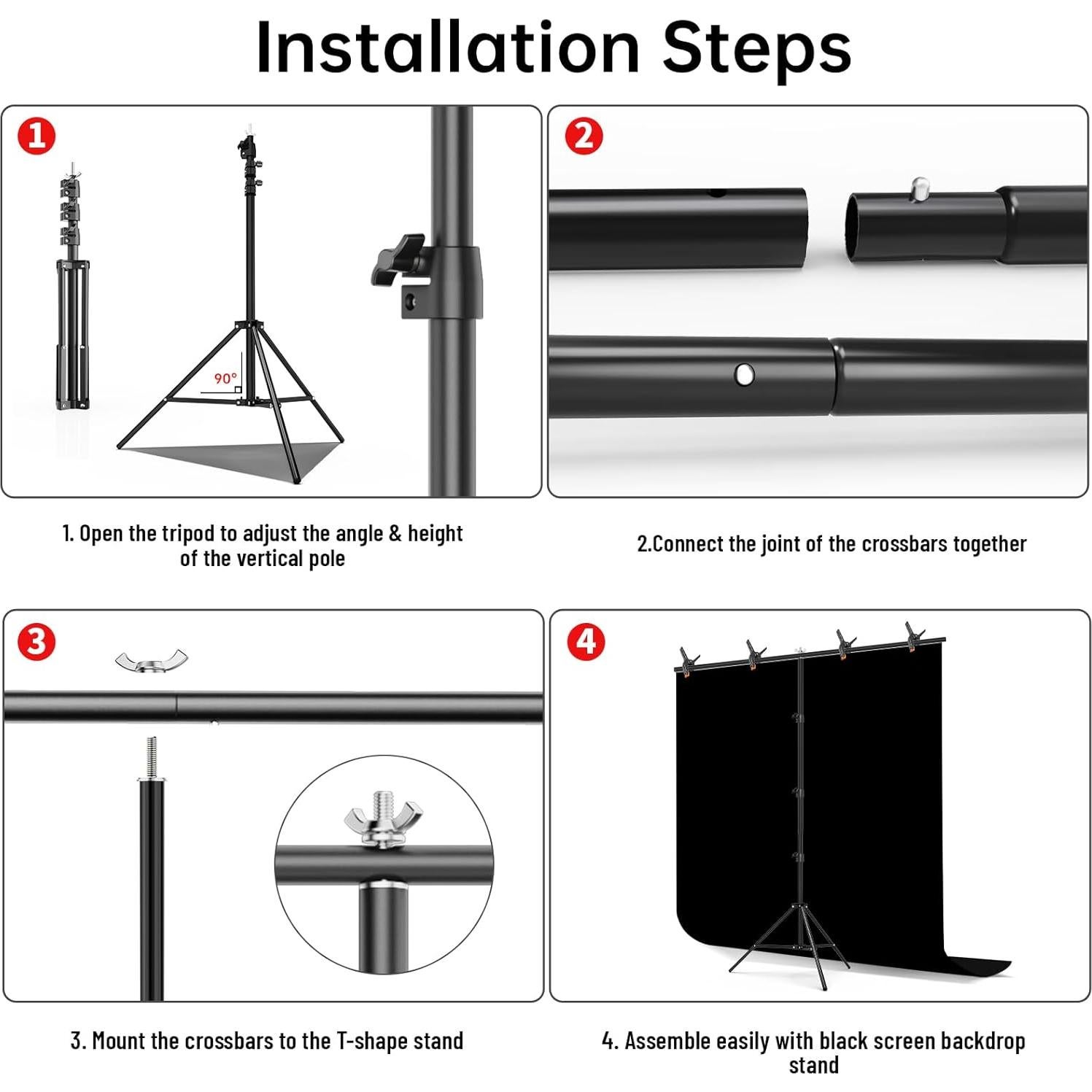 Kit de Fondo Negro BEIYANG 5x2m con Soporte Ajustable y Bolsa