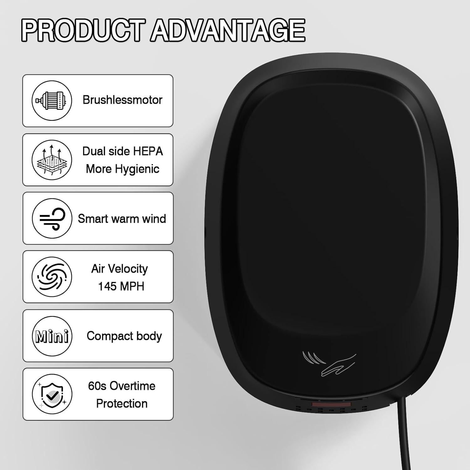 Secador de manos automático Oxassessly 2501GR con filtro HEPA