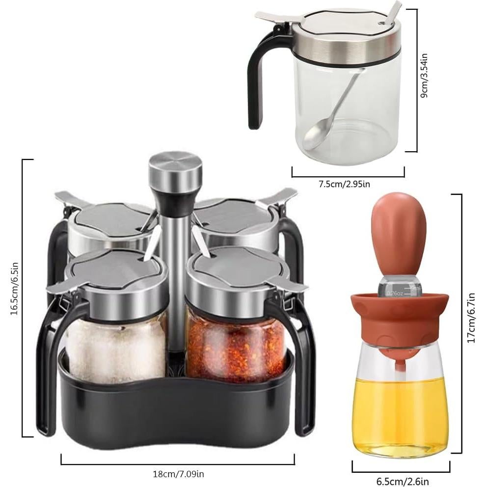 Set de 4 Tarros de Condimentos TINMIX con Base Rotativa 360°