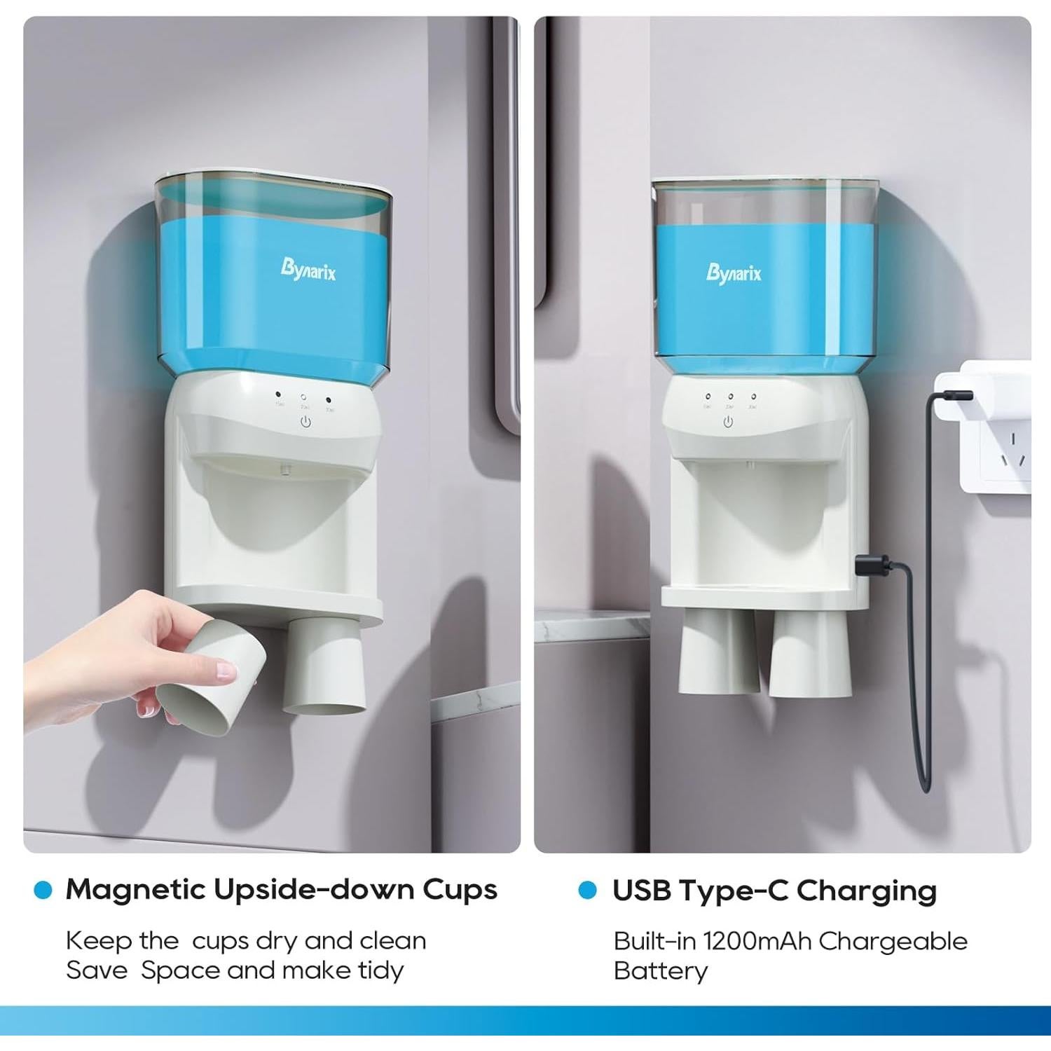 Automatic Mouthwash Dispenser for Bathroom, 20.2Oz Wall Mounted Mouth Wash Dispenser with Magnetic Cups, 3 Dispensing Level, Smart Mouthwash Dispenser for Adult, Bathroom Accessories White