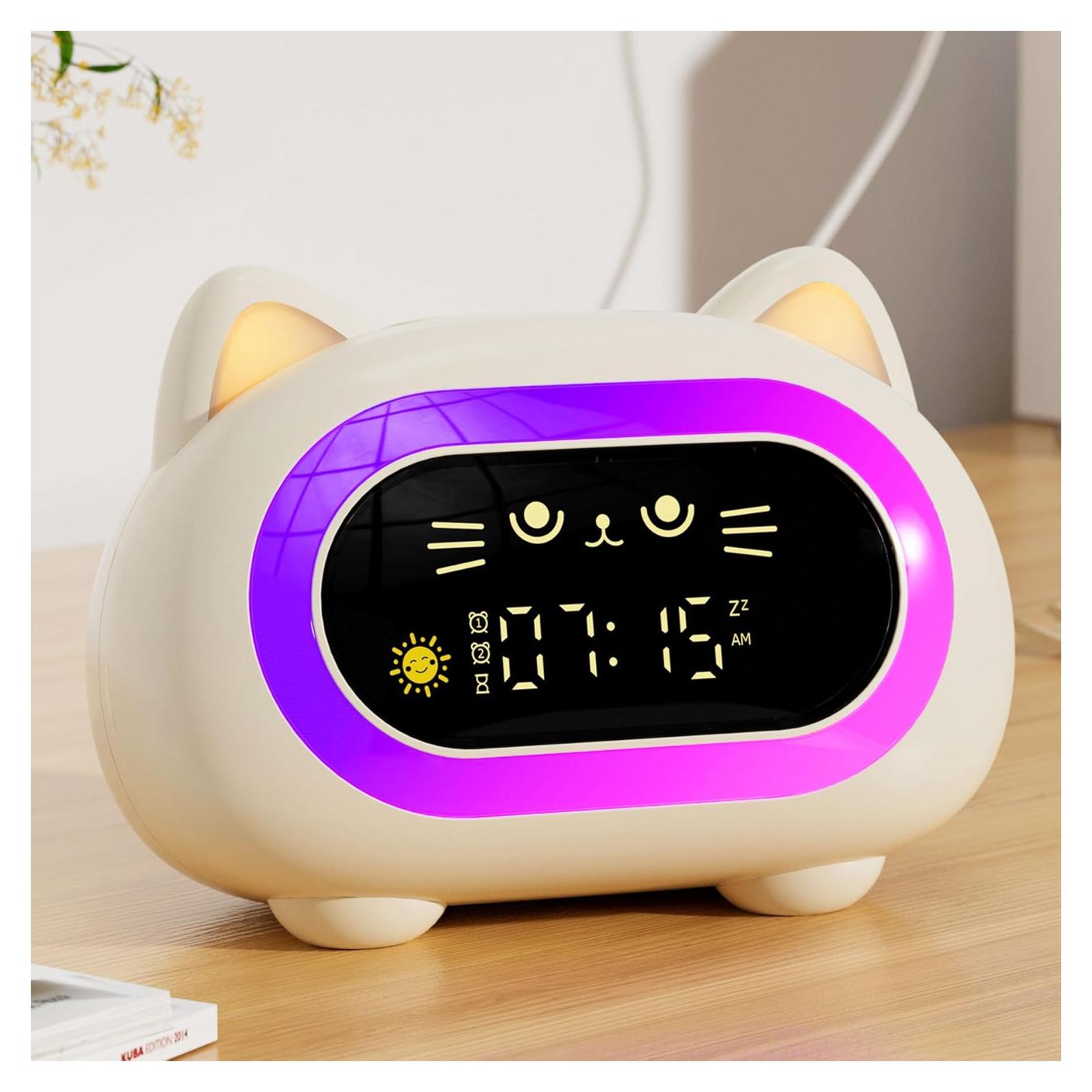 Reloj Despertador Infantil Honesorn Gato Blanco Crema
