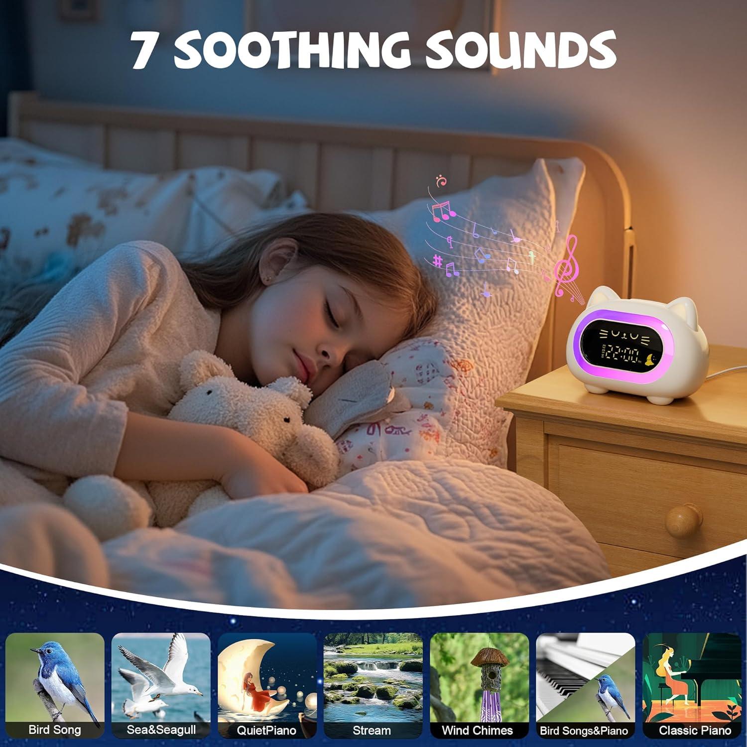 Reloj Despertador Infantil Honesorn Gato Blanco Crema