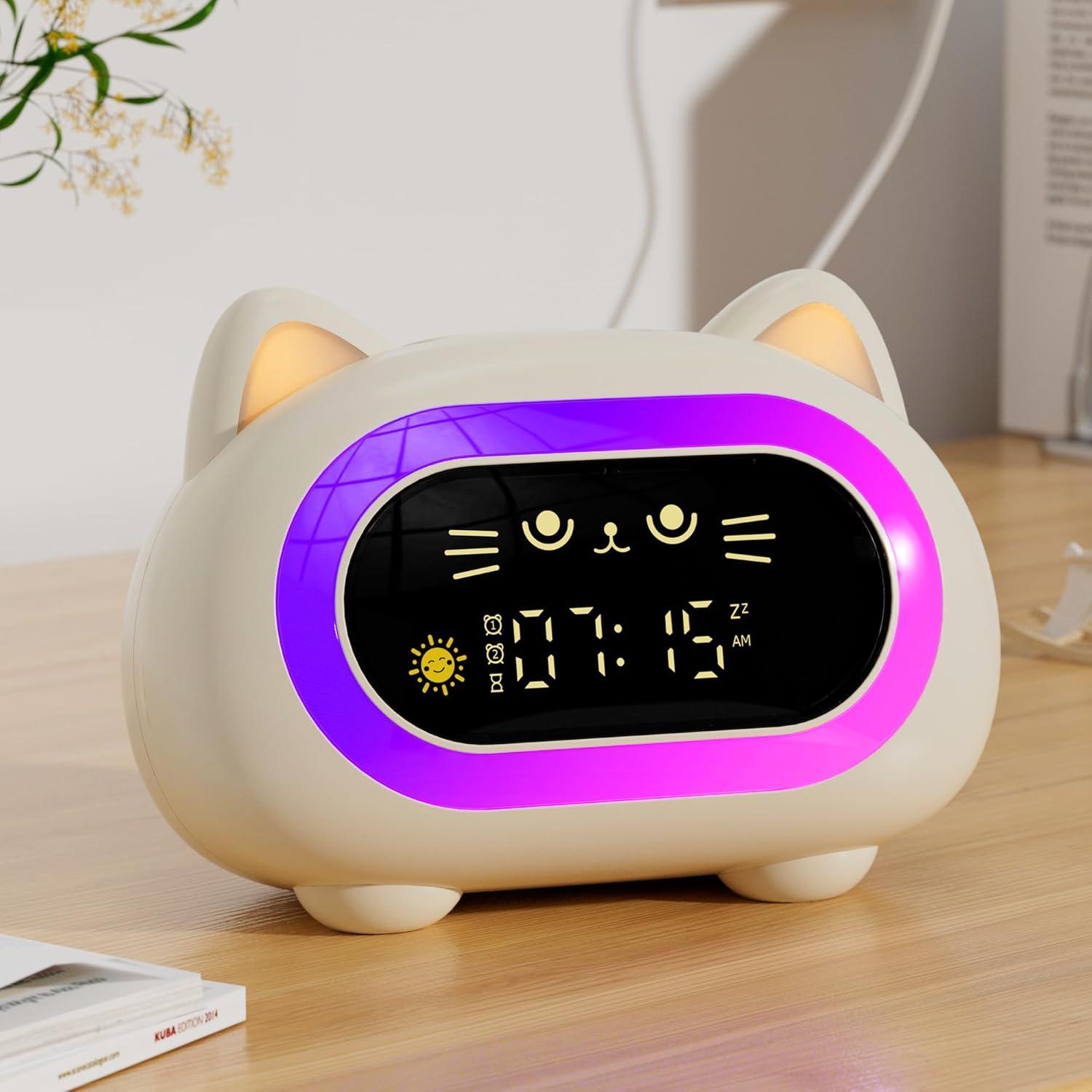 Reloj Despertador Infantil Honesorn Gato Blanco Crema