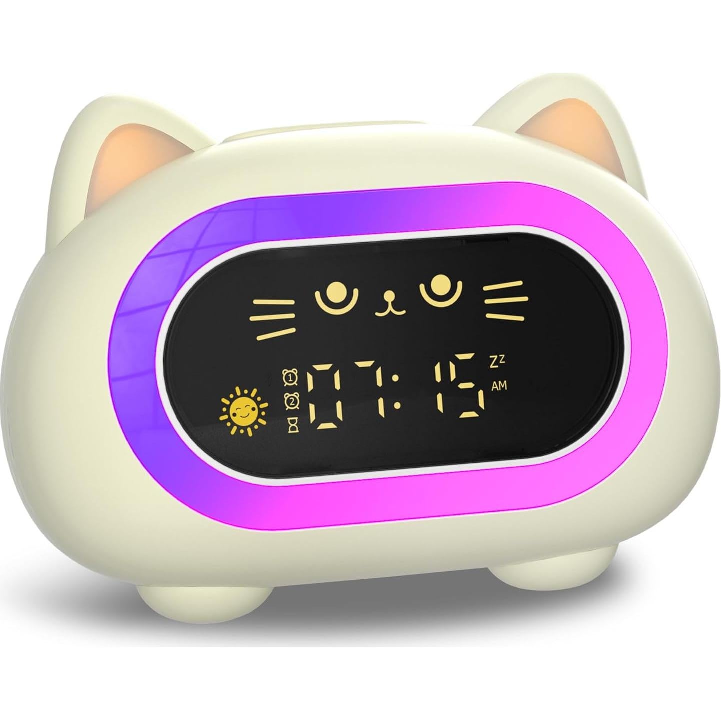 Reloj Despertador Infantil Honesorn Gato Blanco Crema