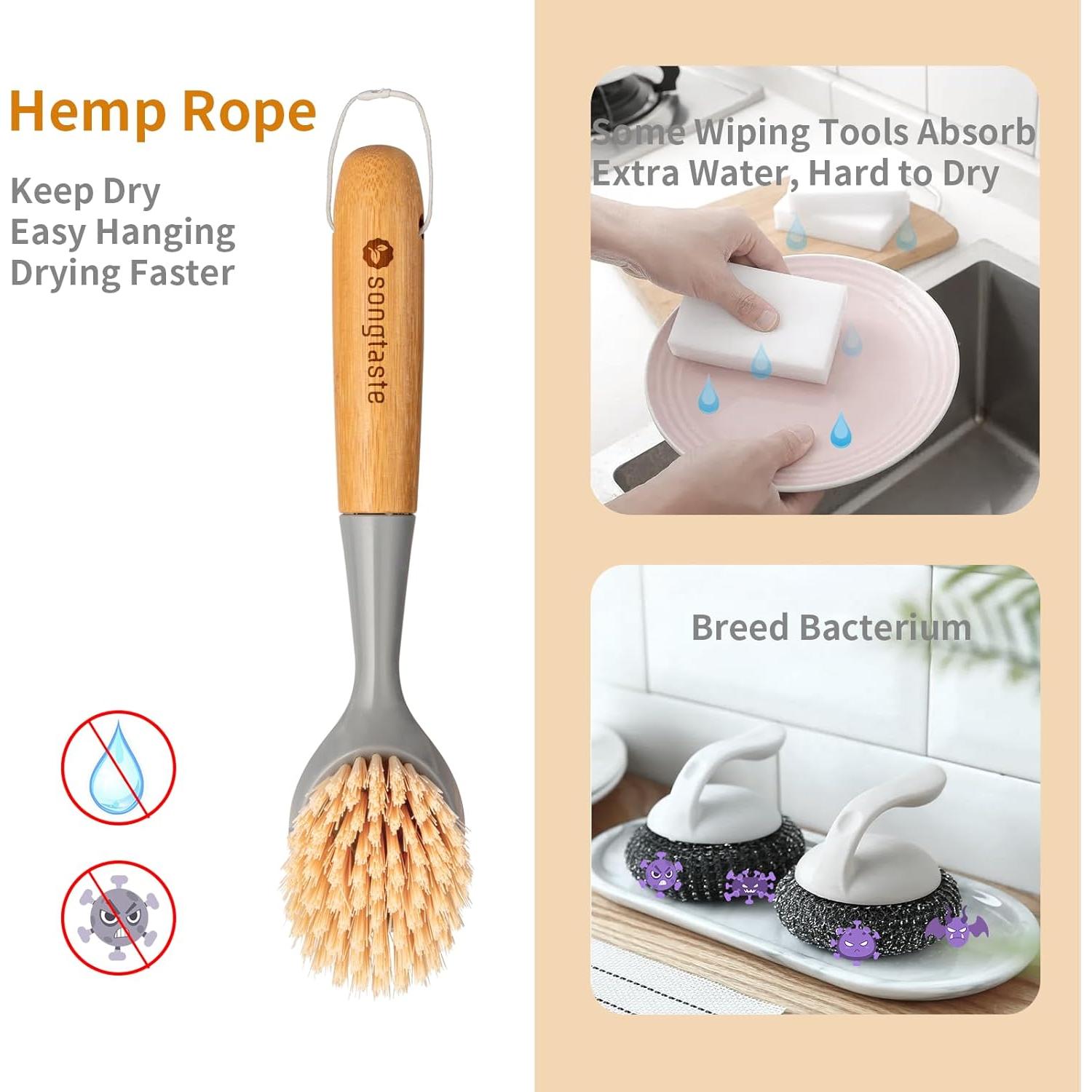 Juego de 2 Cepillos de Cocina Songtaste con Mango de Bambú