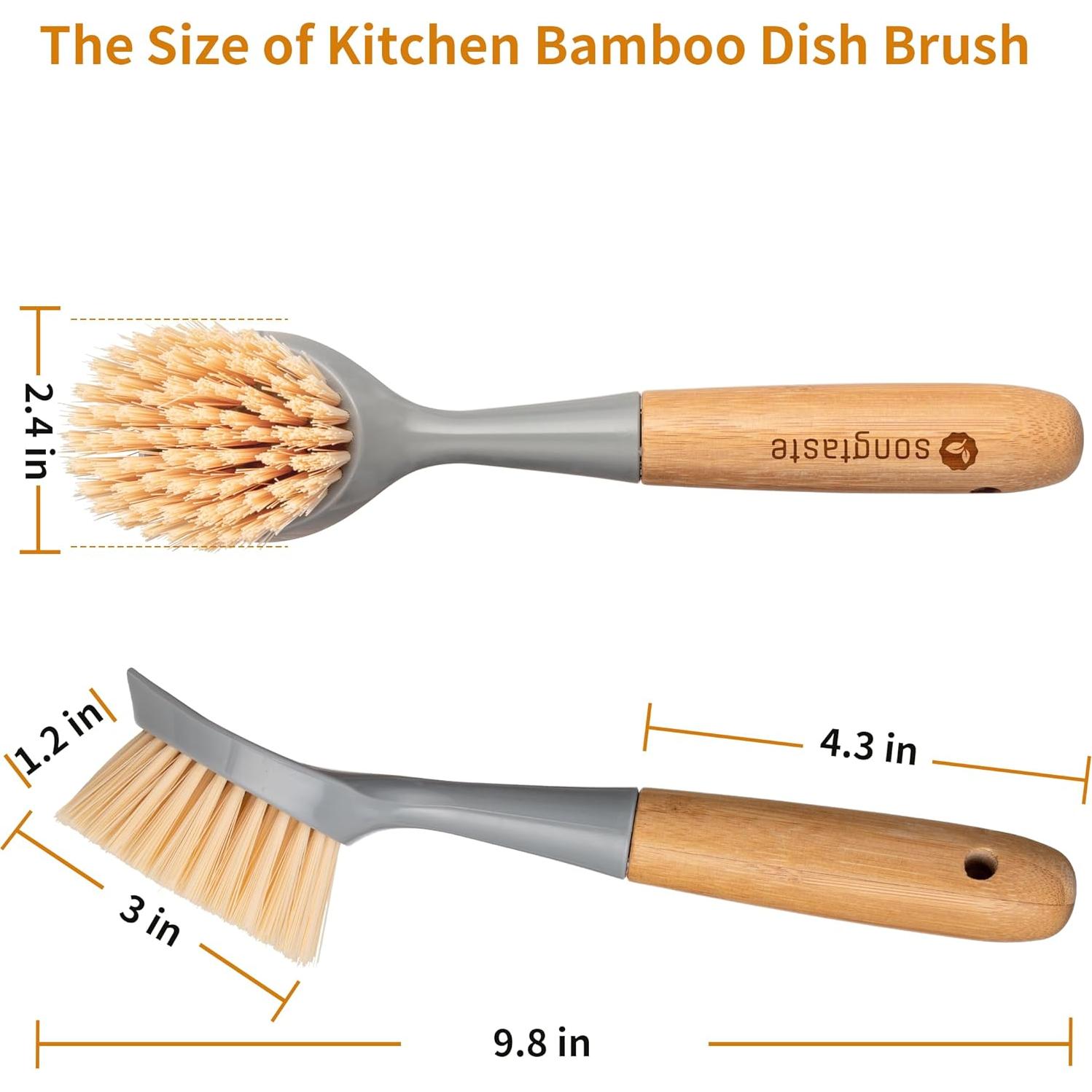 Juego de 2 Cepillos de Cocina Songtaste con Mango de Bambú