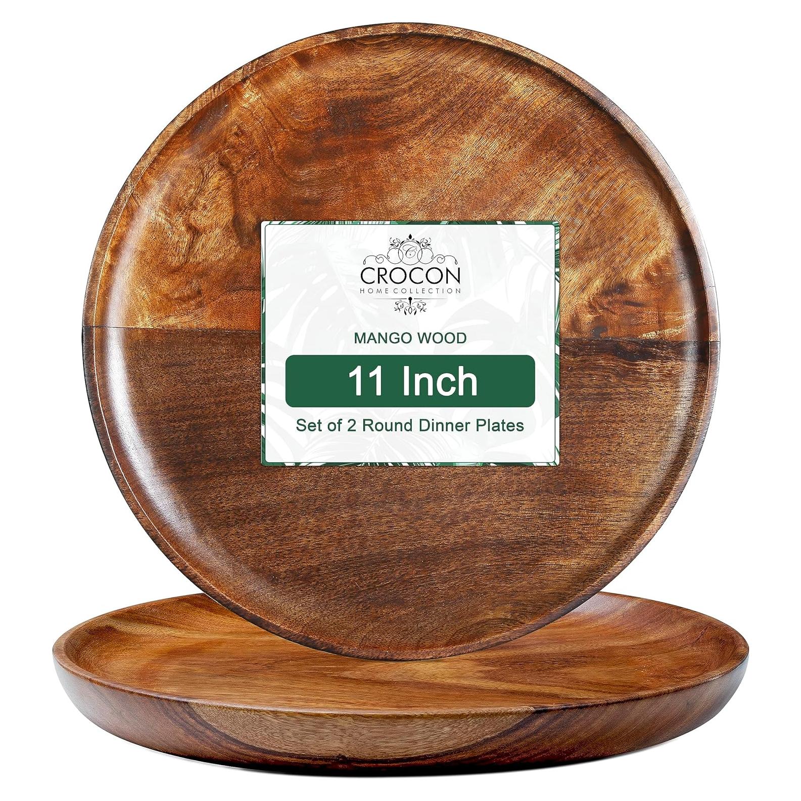Juego de 2 Platos Redondos de Madera de Mango Crocon 28 cm