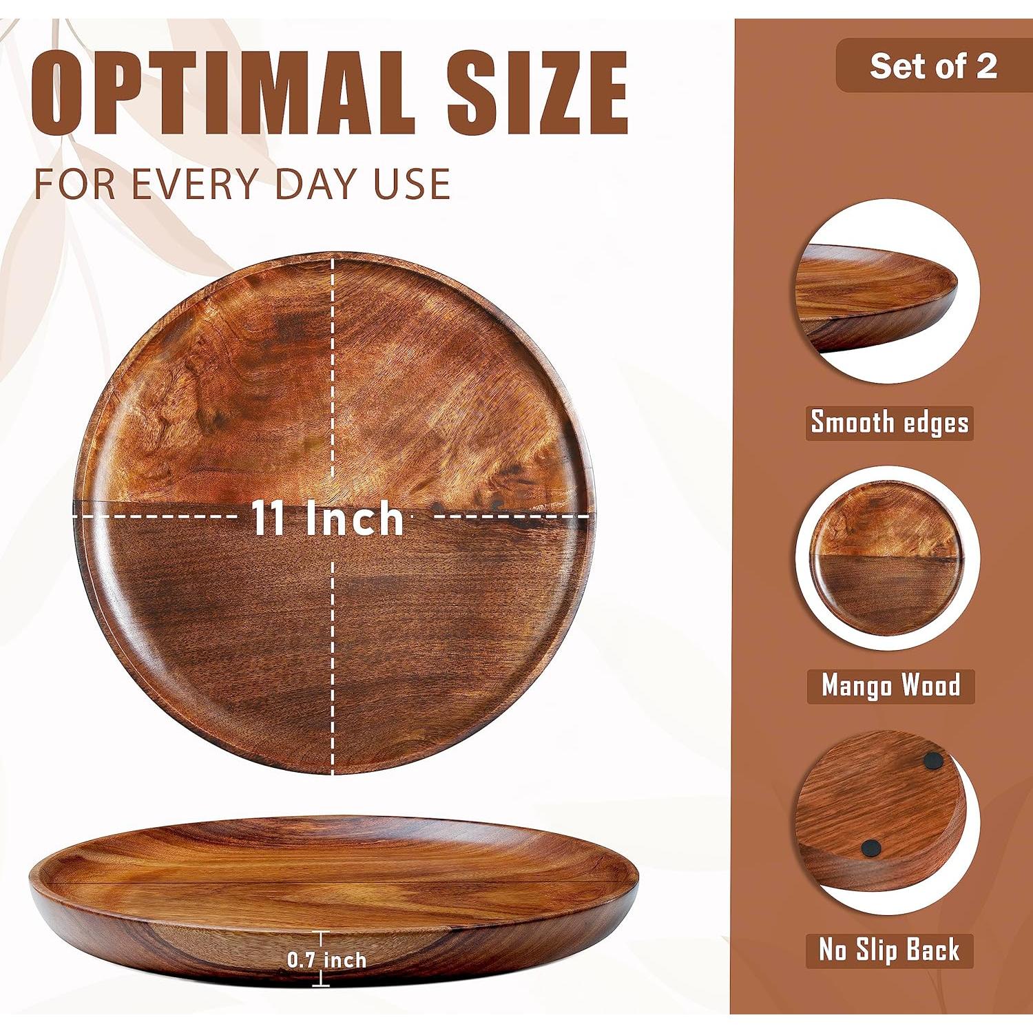 Juego de 2 Platos Redondos de Madera de Mango Crocon 28 cm