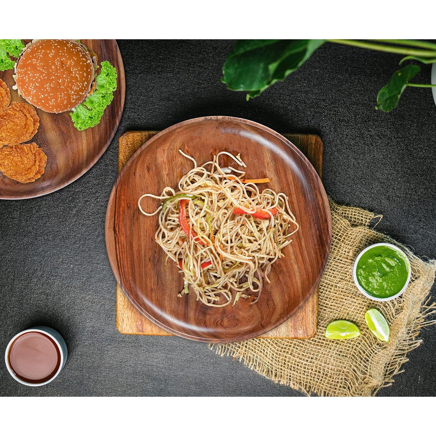 Juego de 2 Platos Redondos de Madera de Mango Crocon 28 cm