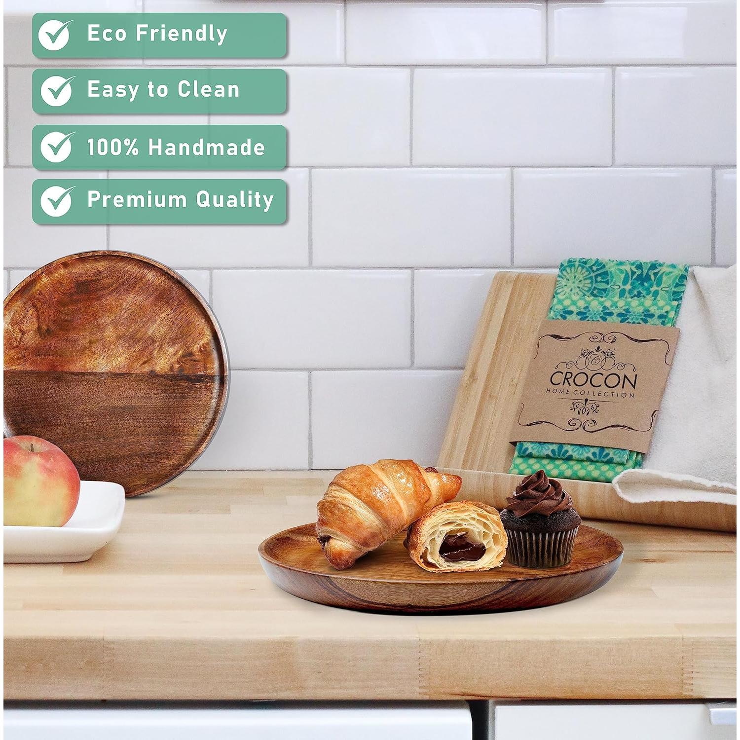 Juego de 2 Platos Redondos de Madera de Mango Crocon 28 cm