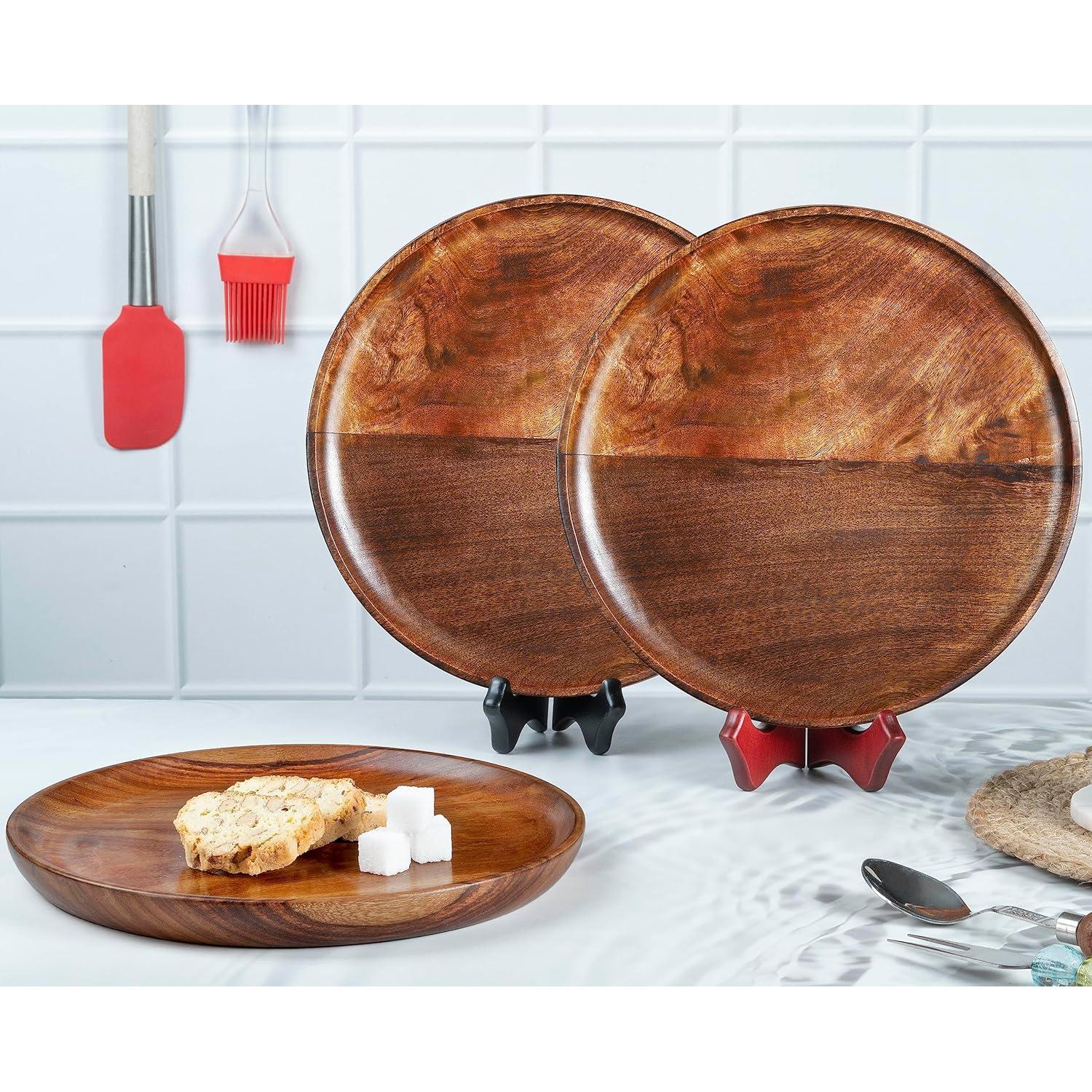 Juego de 2 Platos Redondos de Madera de Mango Crocon 28 cm