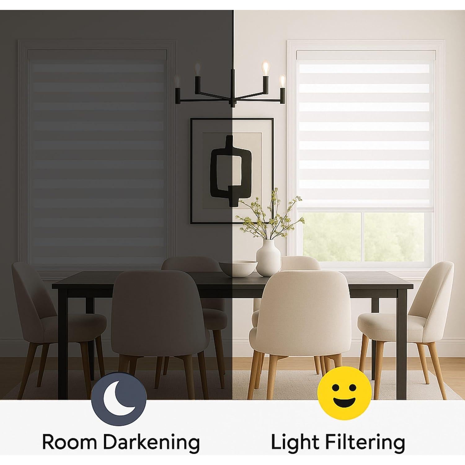 SHADESU Zebra Blinds for Windows Cordless Indoor, Light Filtering Shades, Sliding Door Use, Persianas Modernas, Easy Install (White Color) (Height from 20 Inch to 72 Inch) (20 Inch Width)