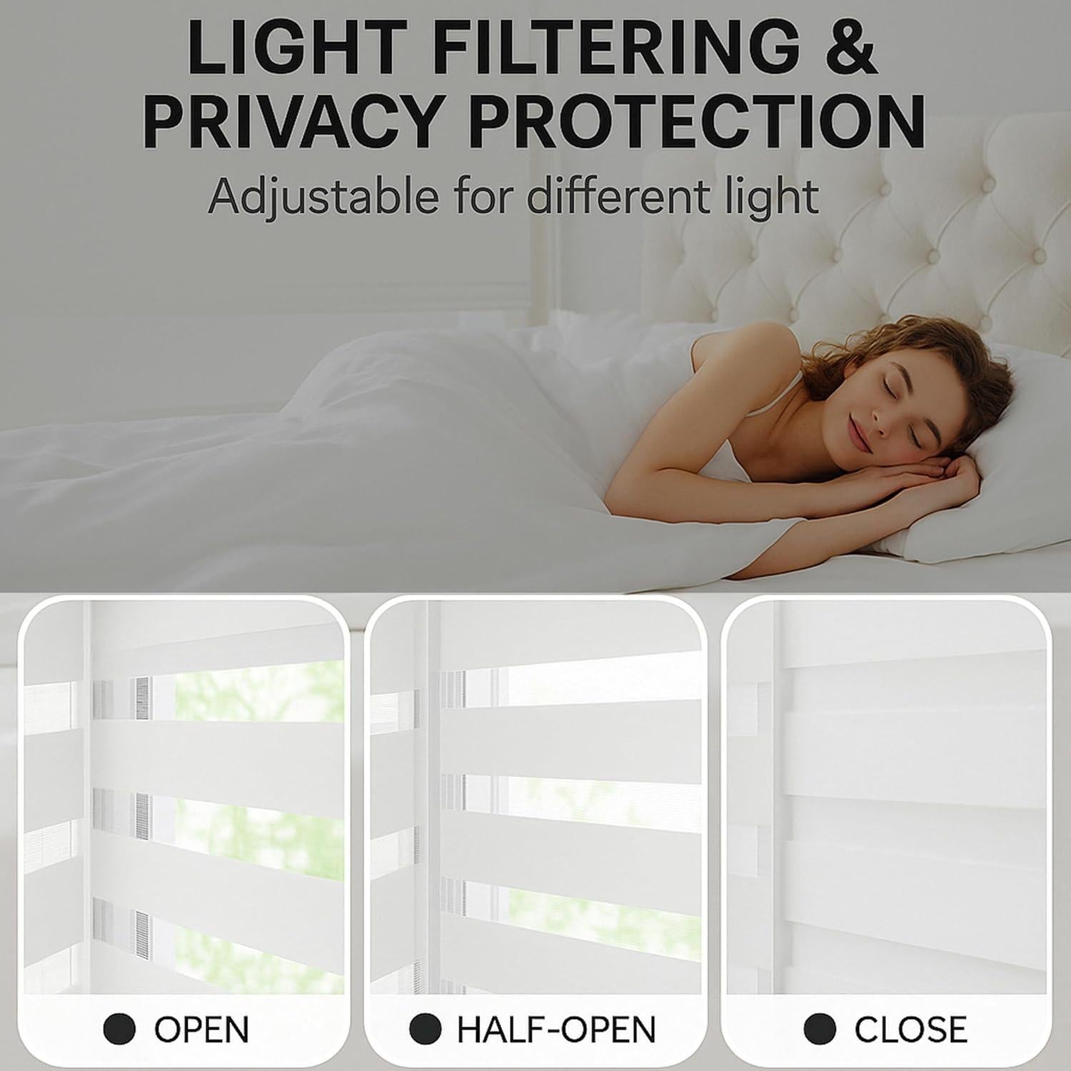 SHADESU Zebra Blinds for Windows Cordless Indoor, Light Filtering Shades, Sliding Door Use, Persianas Modernas, Easy Install (White Color) (Height from 20 Inch to 72 Inch) (20 Inch Width)