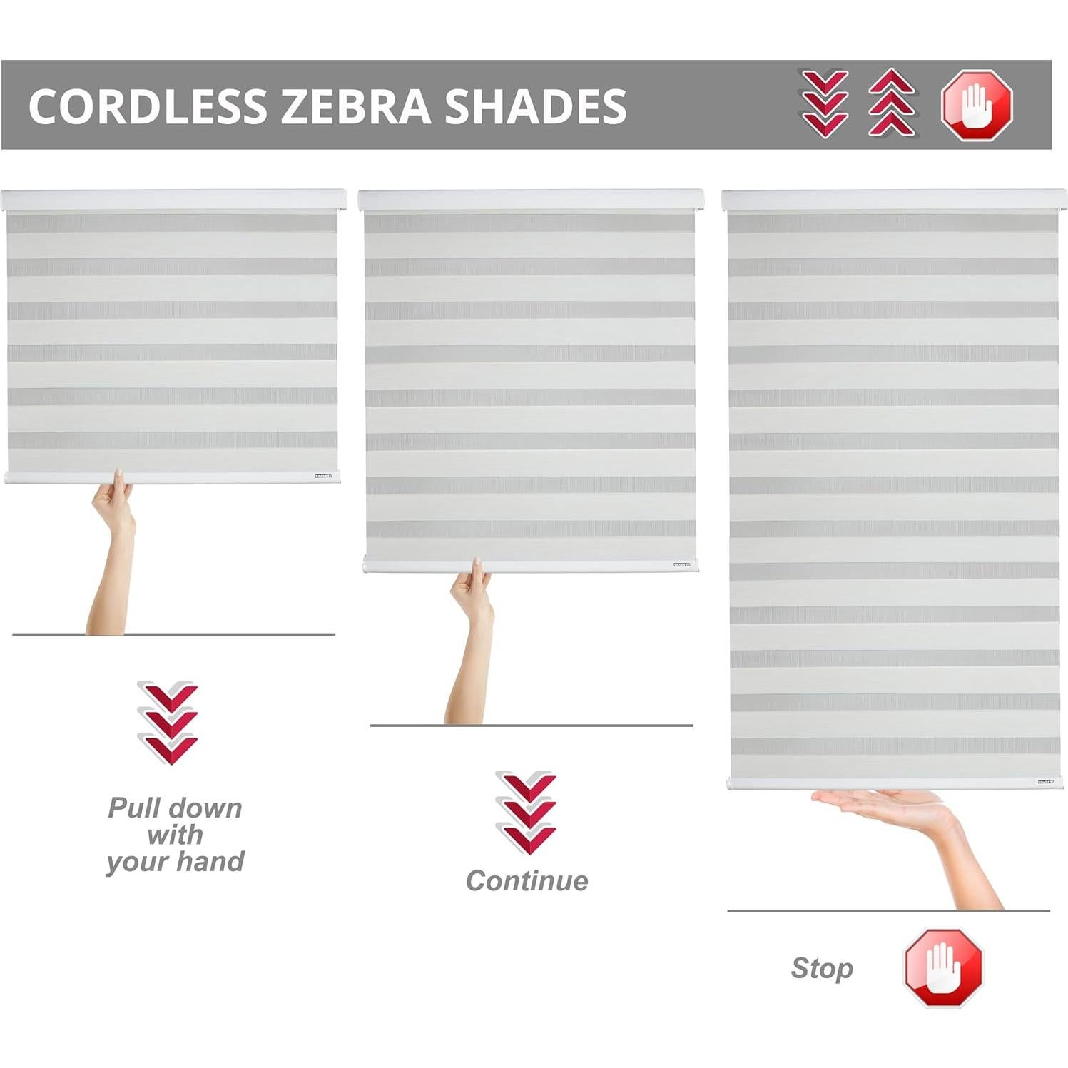 SHADESU Zebra Blinds for Windows Cordless Indoor, Light Filtering Shades, Sliding Door Use, Persianas Modernas, Easy Install (White Color) (Height from 20 Inch to 72 Inch) (20 Inch Width)