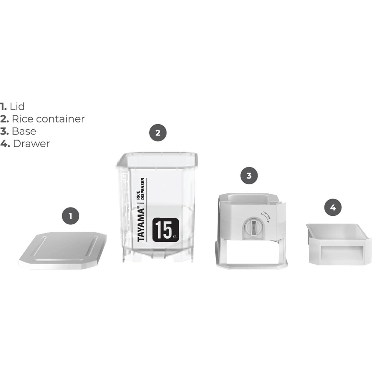 Dispensador de Arroz Tayama 15 kg Blanco - Contenedor Moderno