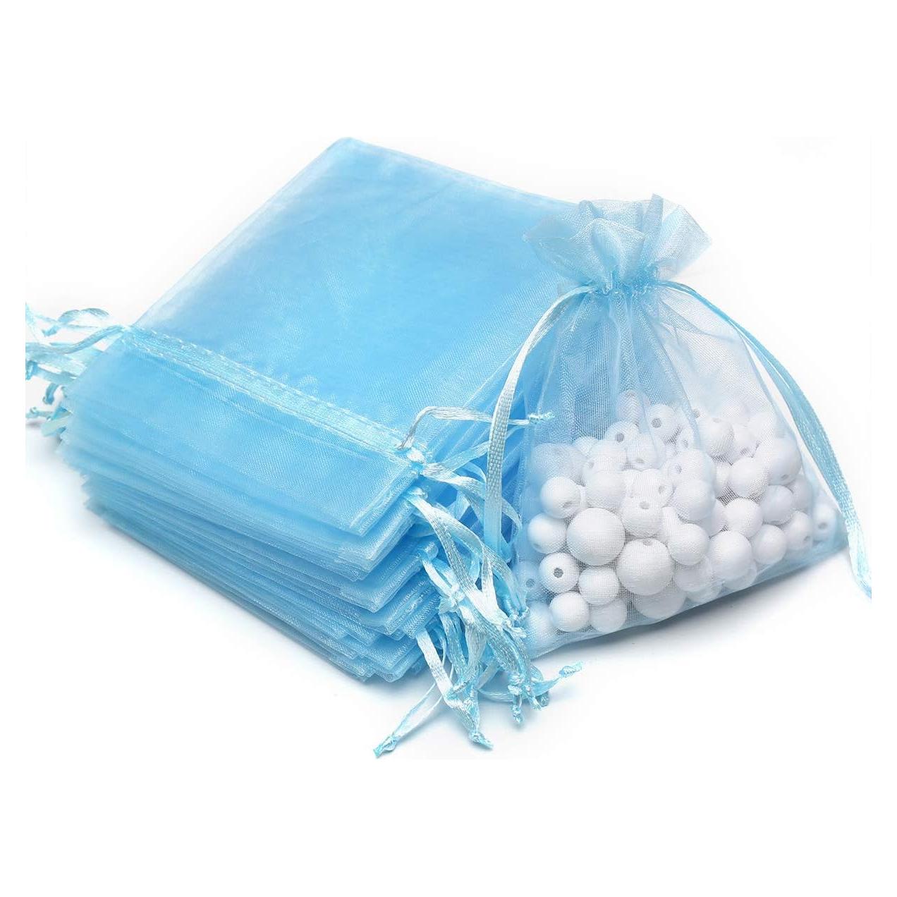 50 Bolsas de Organza Transparente AKStore 8x10cm Azul Claro