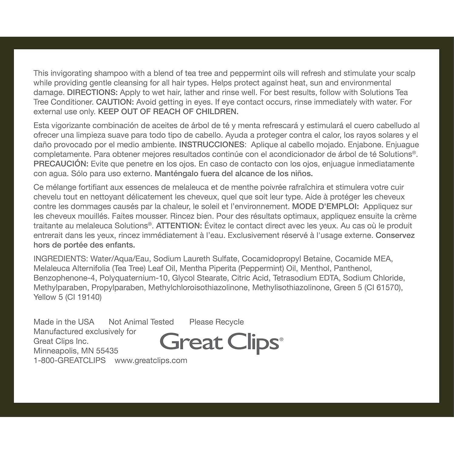 Champú Natural Great Clips 355 ml - Árbol de Té y Menta