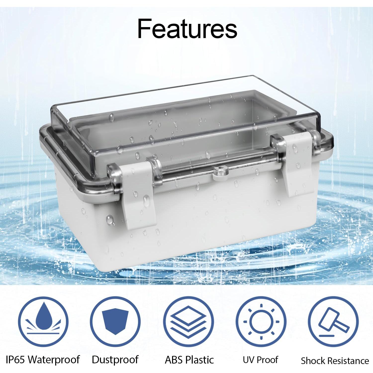 ABS Plastic Dustproof Waterproof IP65 Junction Box Hinged Shell Universal Electrical Project Enclosure Gray, with PC Transparent Clear Cover 5.9 x 3.9 x 2.8inch(150 x100 x70mm)