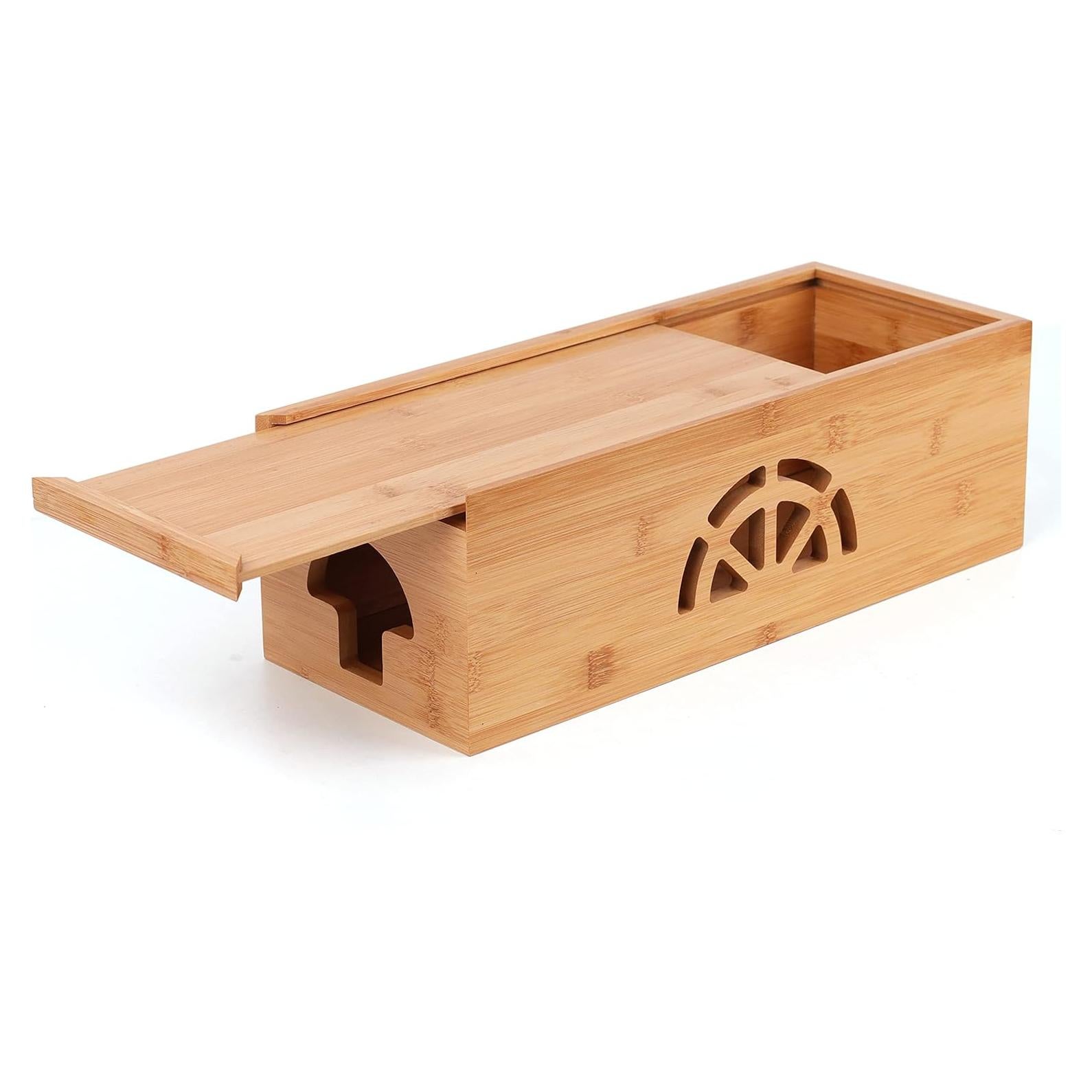 Caja de Gestión de Cables Extra Grande HTB - Bambú Natural 40x16x13cm